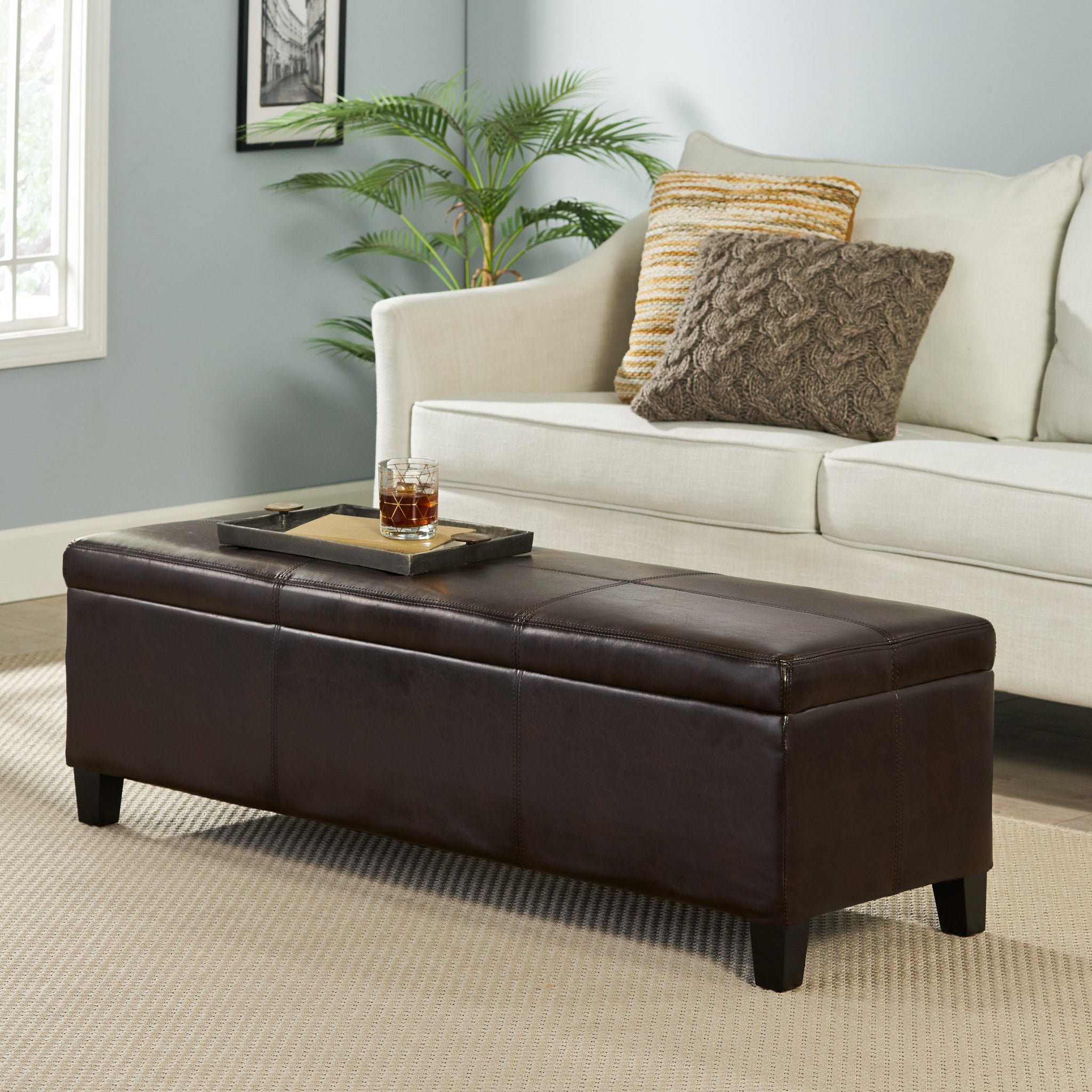 Upholstered PU Leather Storage Ottoman with Solid Wooden Legs by HouseOfZazla