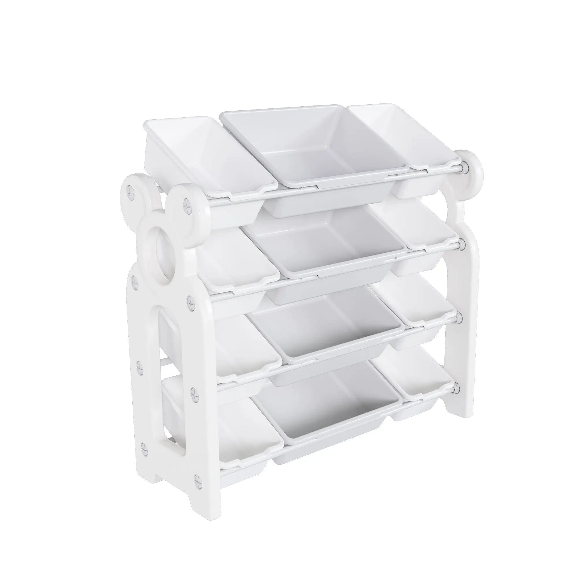 Multi Functional Kids Toy Storage Organizer Cabinet With Hdpe Shelf And 12 Bins - Gray White by Unique Piece Furniture