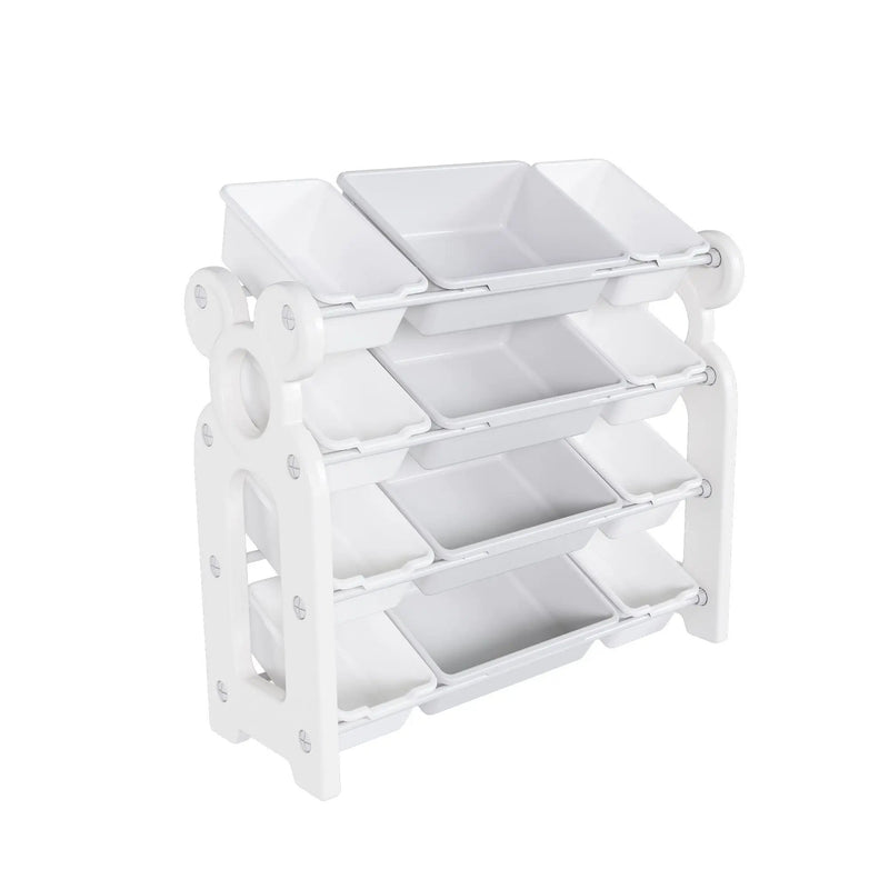 Multi Functional Kids Toy Storage Organizer Cabinet With Hdpe Shelf And 12 Bins - Gray White by Unique Piece Furniture