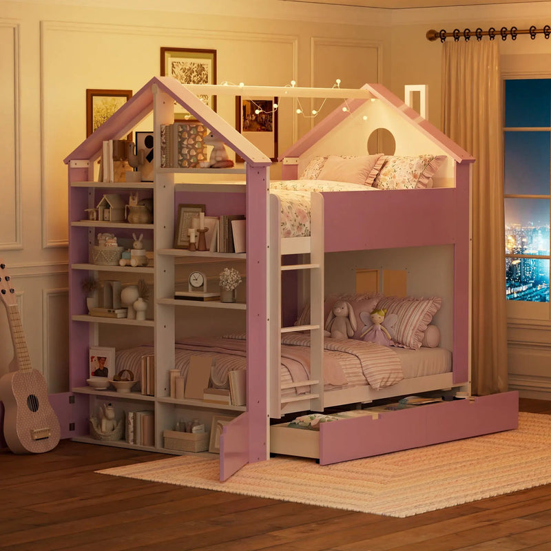 Full Size Bunk Bed with Storage Drawers & Shelves by HouseOfZazla