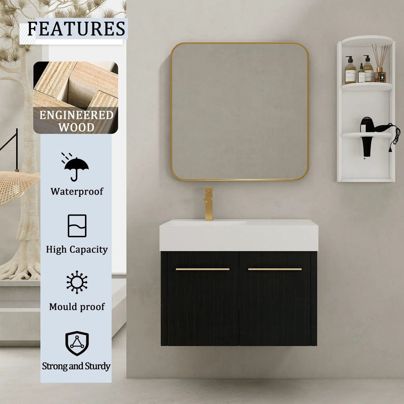 Modern Wall Mounted Bathroom Vanity With Resin Sink And Storage Rack by Unique Piece Furniture