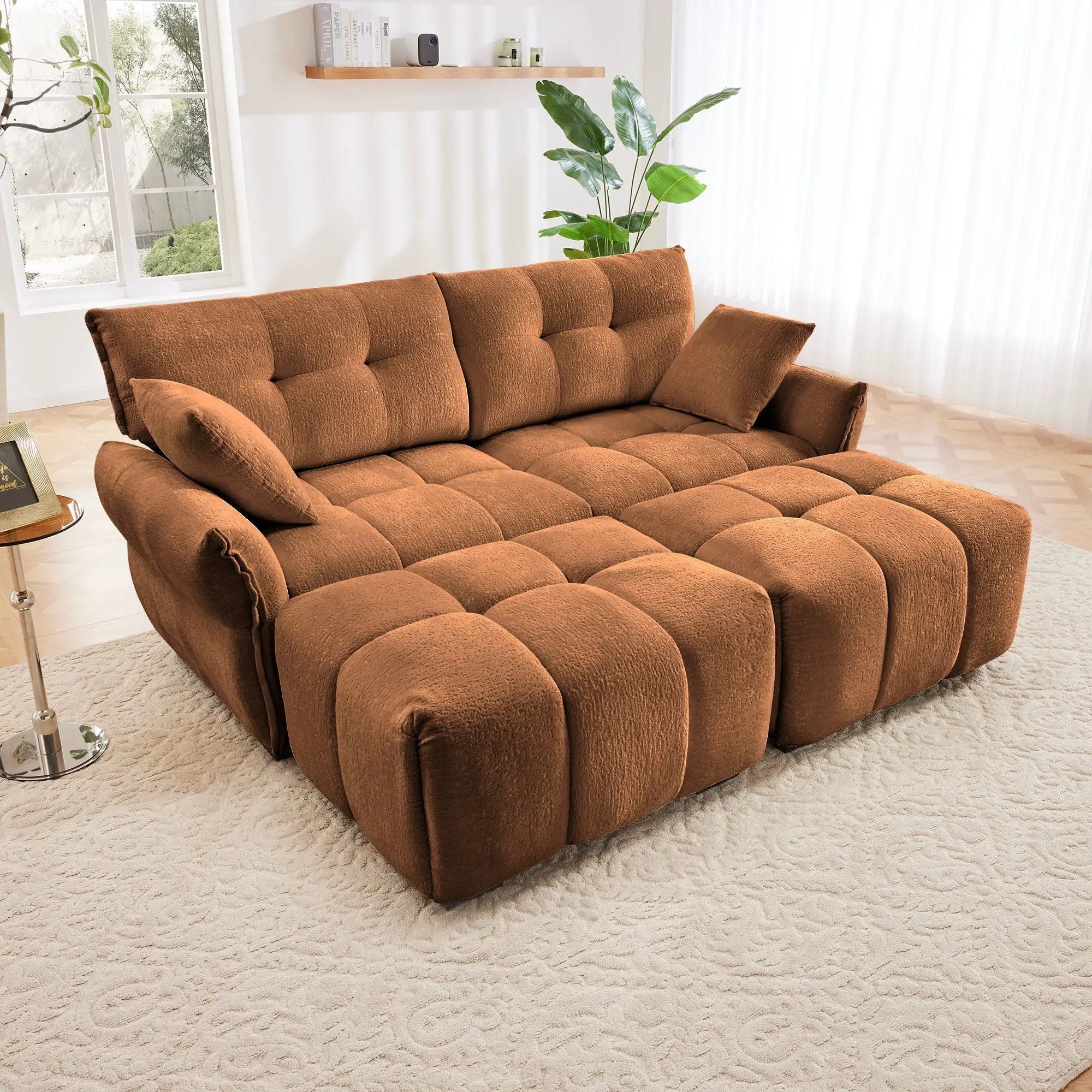 Sofa Set With Ottoman And Pillows, Textured, High Resilience Cushions by HouseOfZazla