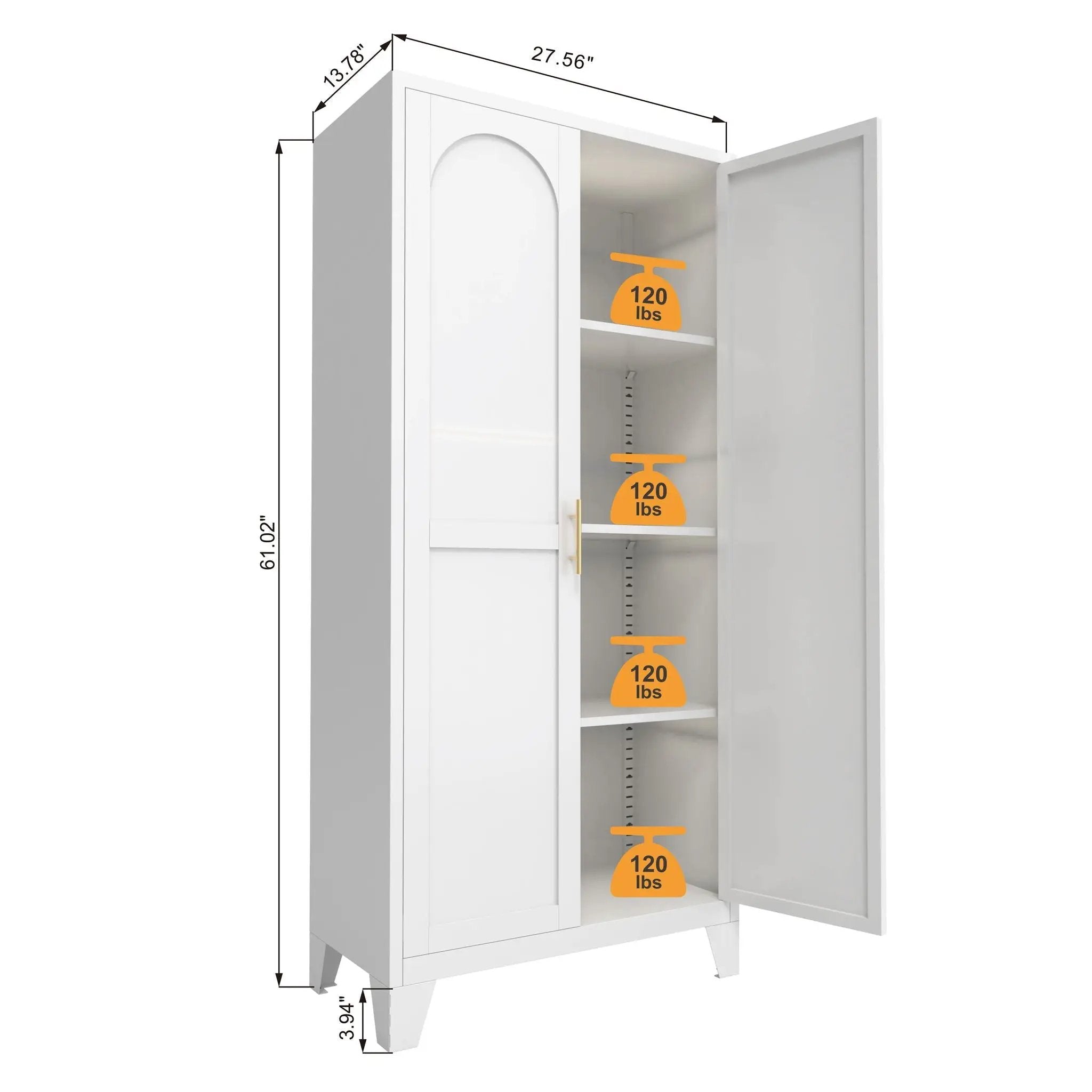 2 Shapely Doors Cabinet Metal Storage Cabinet With Doors And Adjustable Shelves For Bedroom Living Room - White by HouseOfZazla