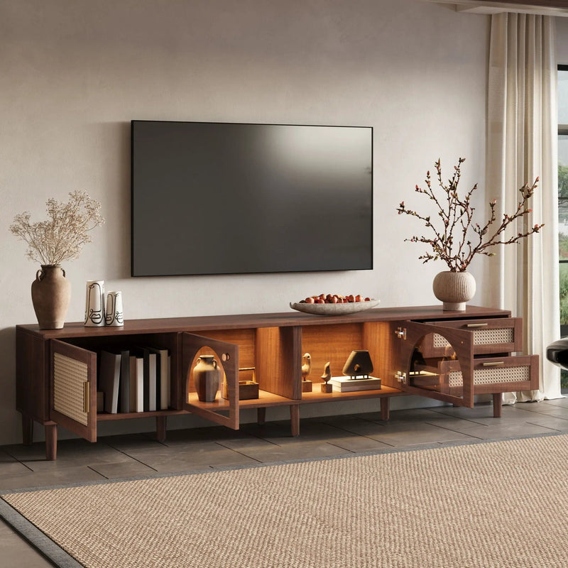 TV Stand For TVs Up To 90", Media Console With App Controlled LED Lights, 2 Drawers & Door Storage - Dark Brown by Unique Piece Furniture