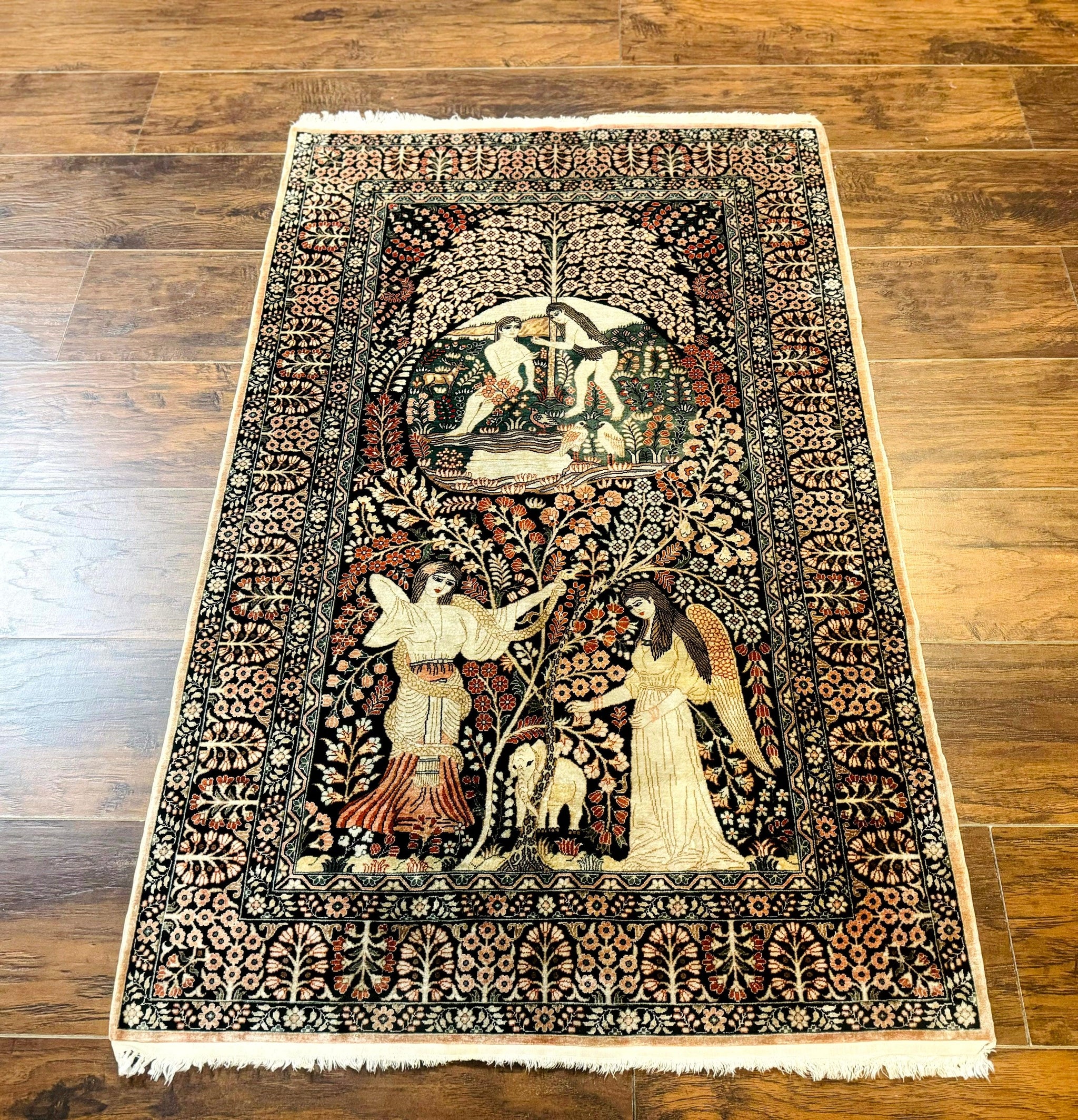 Stunning Sino Persian Pictorial Rug 2.7 x 4, Garden of Eden Adam & Eve Tree of Life Design, Extremely Fine 580 KPSI, Masterpiece by Jewel Rugs