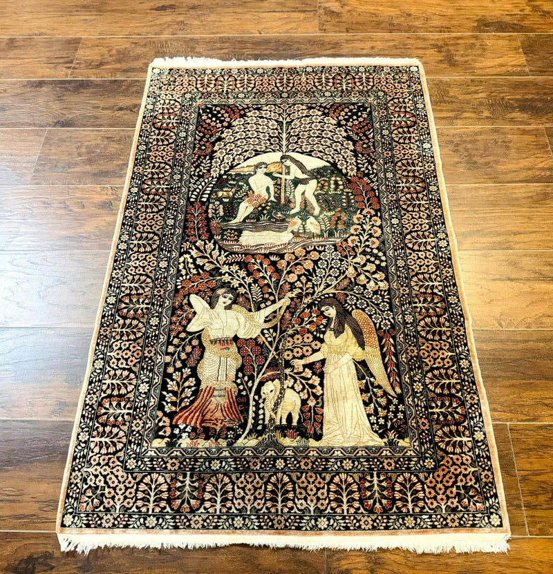 Stunning Sino Persian Pictorial Rug 2.7 x 4, Garden of Eden Adam & Eve Tree of Life Design, Extremely Fine 580 KPSI, Masterpiece by Jewel Rugs