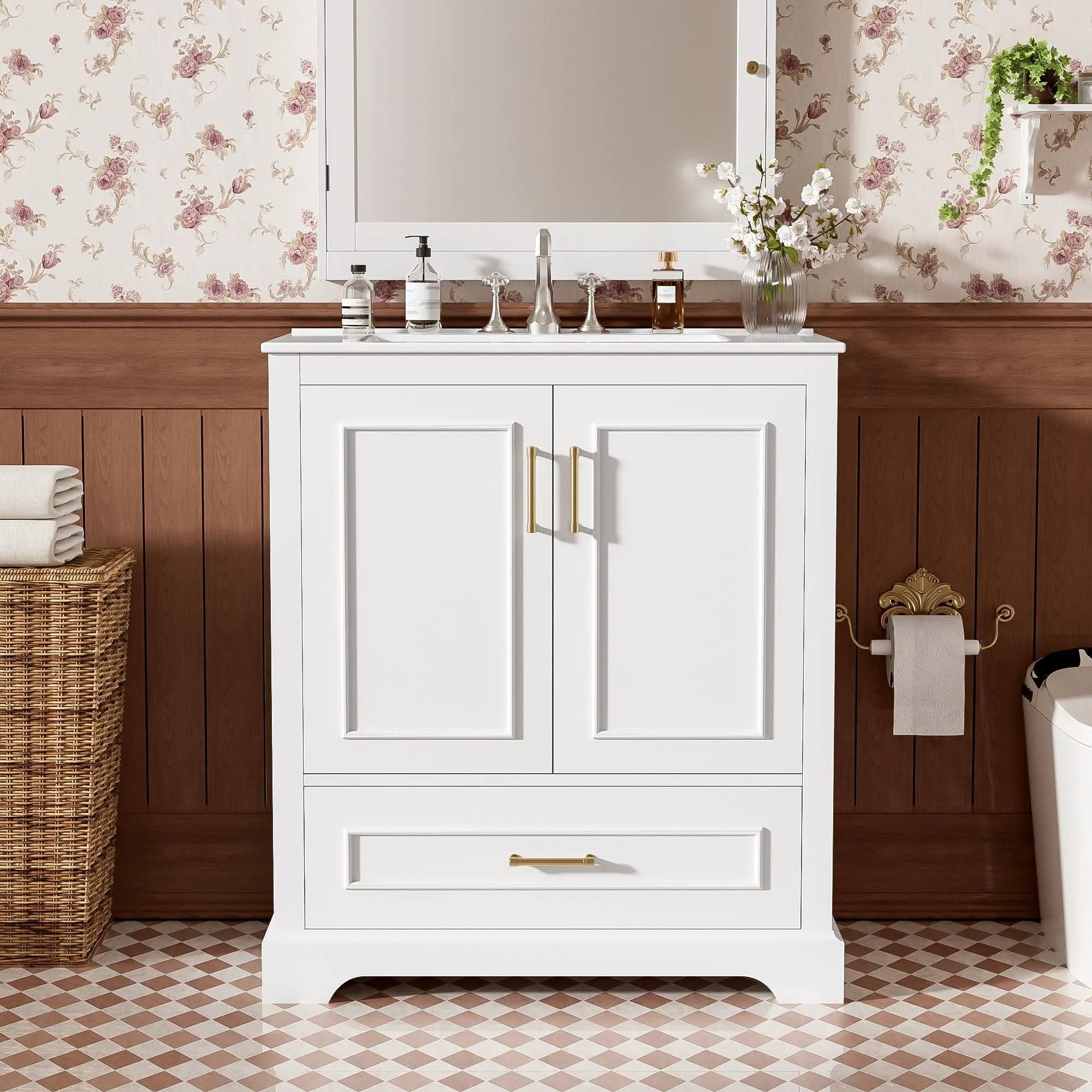 Bathroom Vanity With Sink, 1 Divided Drawer And 2 Soft Close Doors With Double Shelf by Unique Piece Furniture