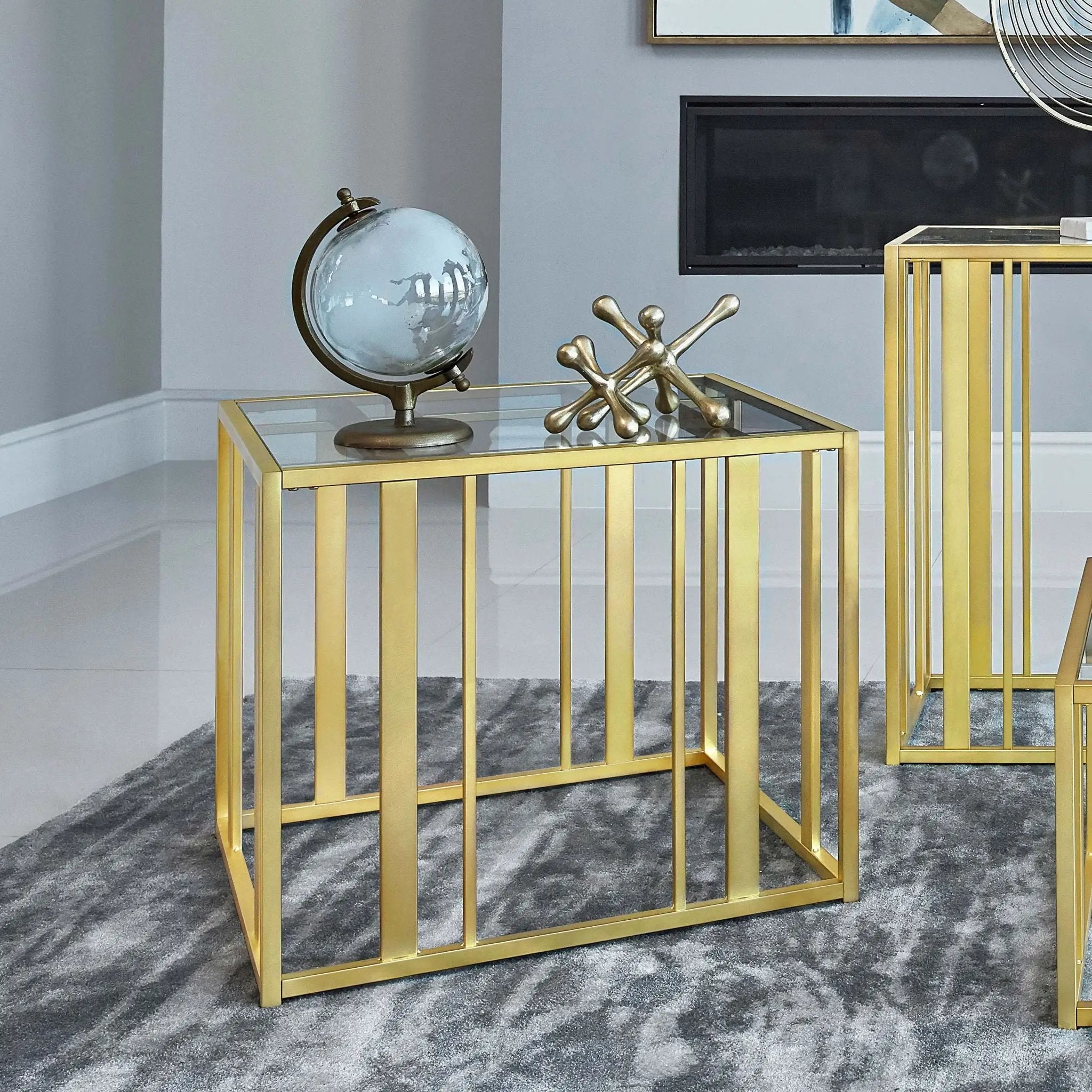 Adri Rectangular Glass Top Side End Table Matte Brass by Unique Piece Furniture
