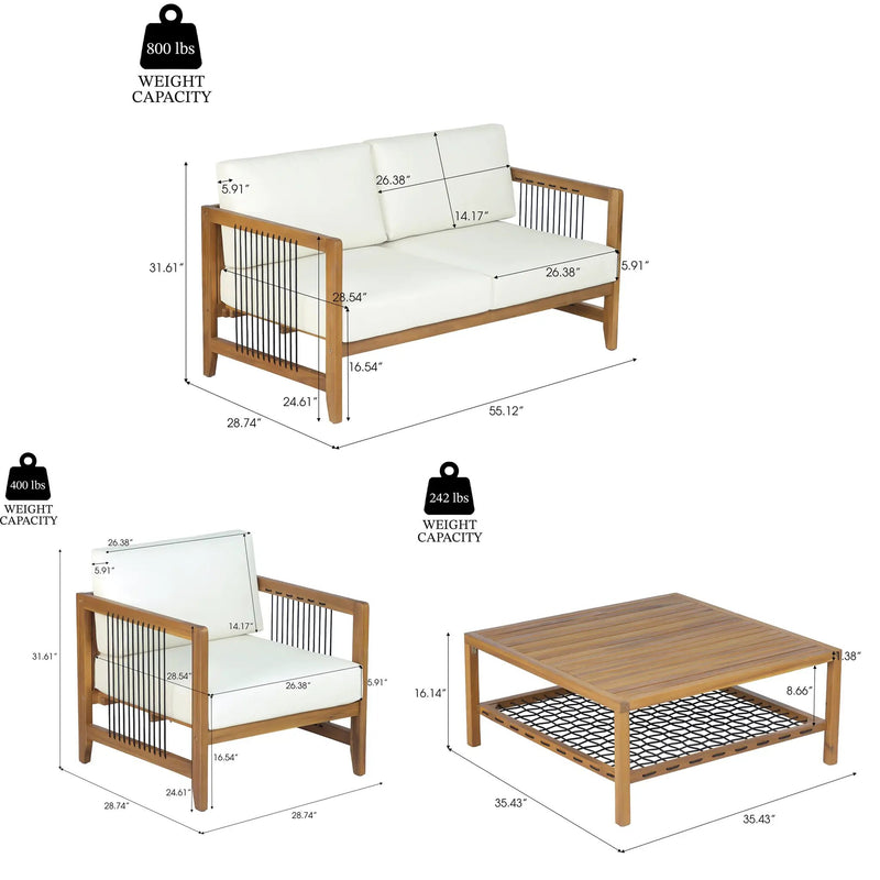 4-Piece Acacia Wood Outdoor Patio Sofa Set by HouseOfZazla