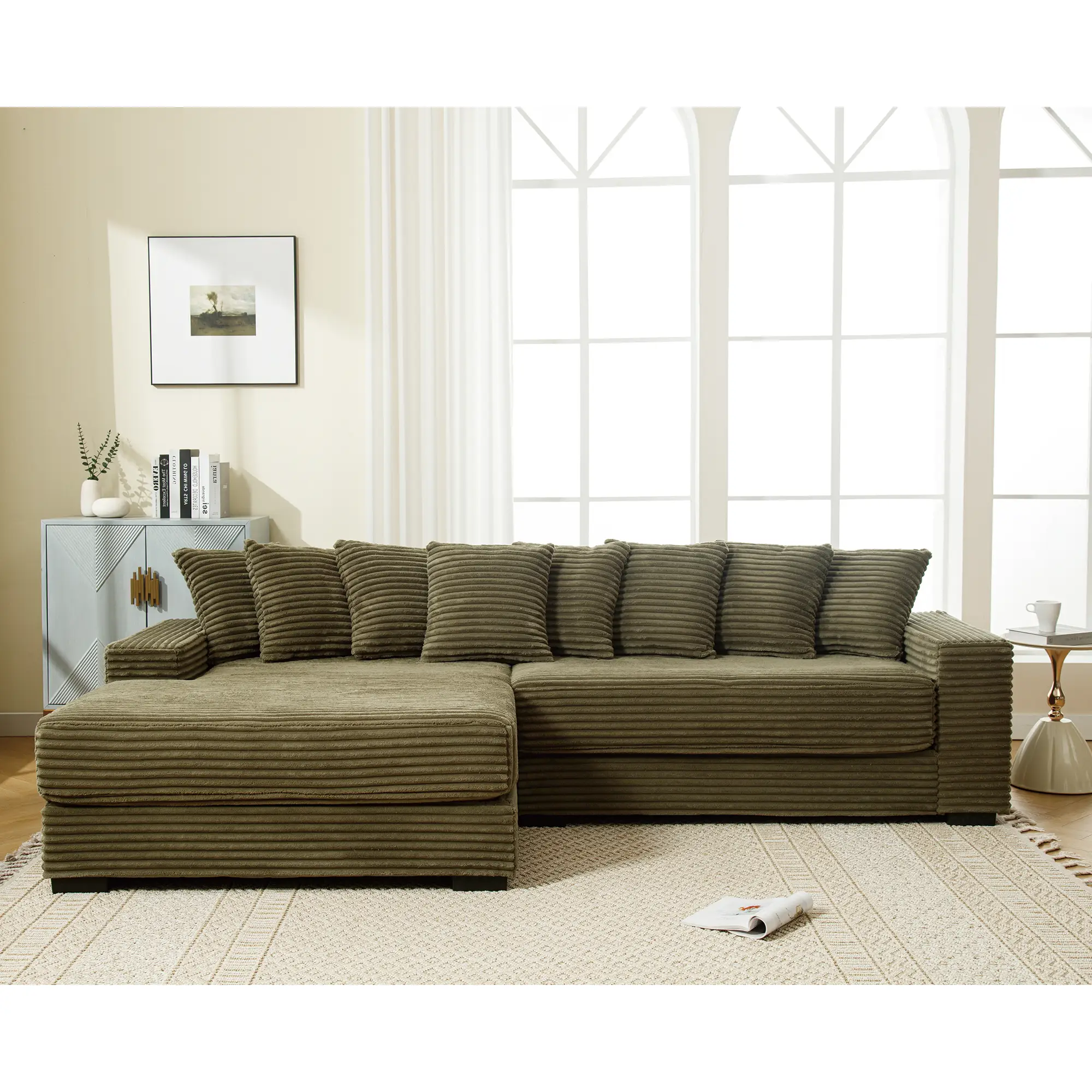 Oversized Two-Piece Corduroy Sofa with Left Chaise Daybed by HouseOfZazla