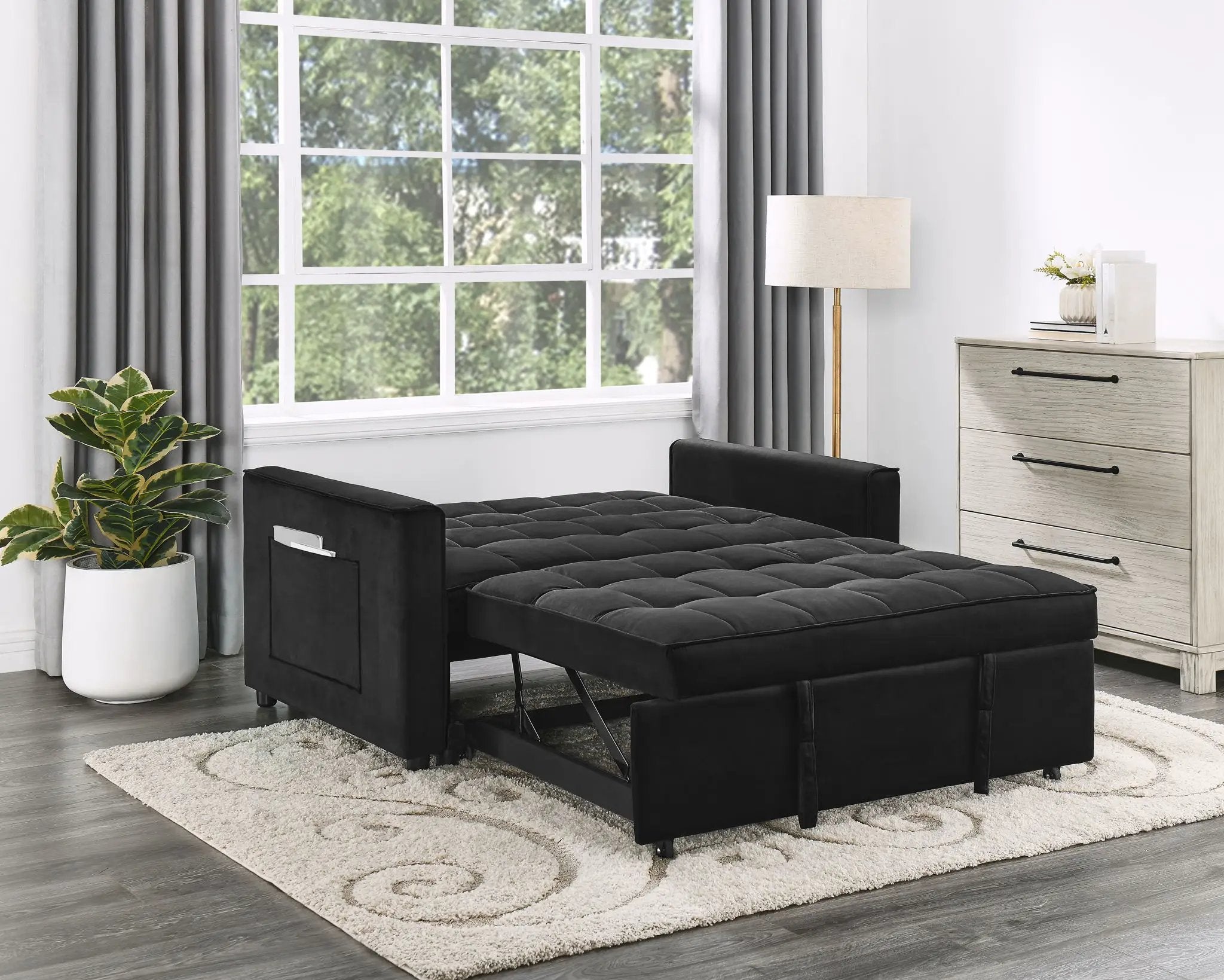 Maeve - Convertible Sleeper Loveseat With Tufting and Side Pocket - Black by Unique Piece Furniture