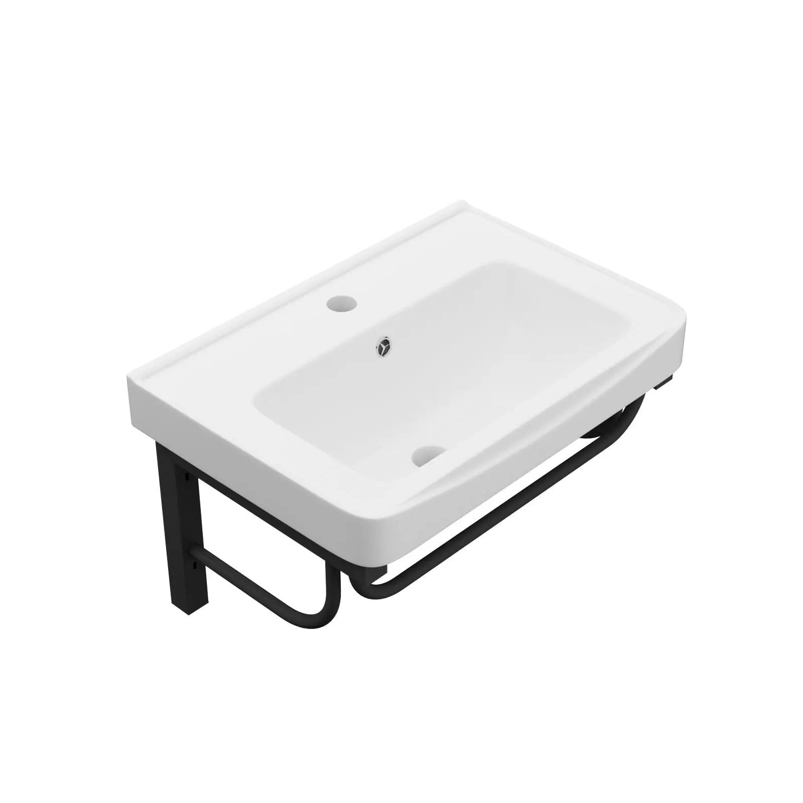 Wall Mounted Rectangular Bathroom Sink With 304 Stainless Steel Towel Bar & Overflow - White by HouseOfZazla