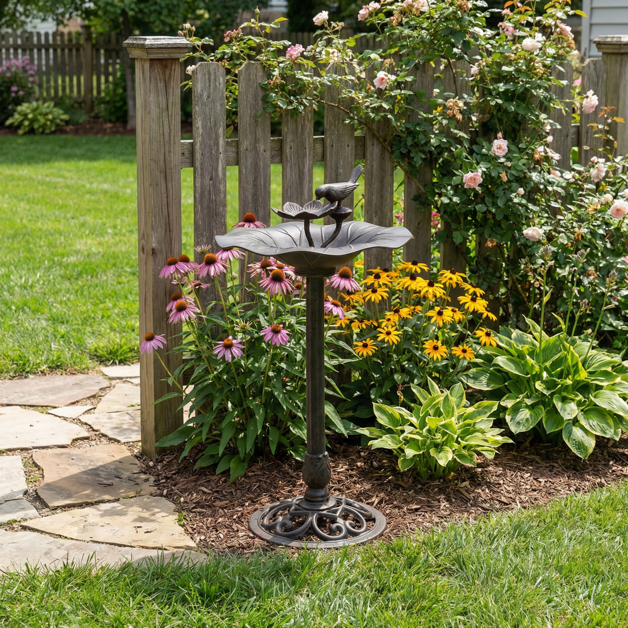 Lancaster Outdoor Aluminum and Iron Top Bird Bath with Iron Base, Bronze by HouseOfZazla