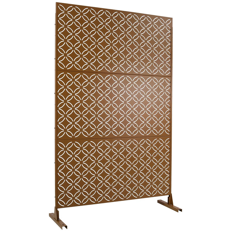 Freestanding Decorative Privacy Screen For Deck Balcony Patio, Metal Privacy - Brown by Unique Piece Furniture