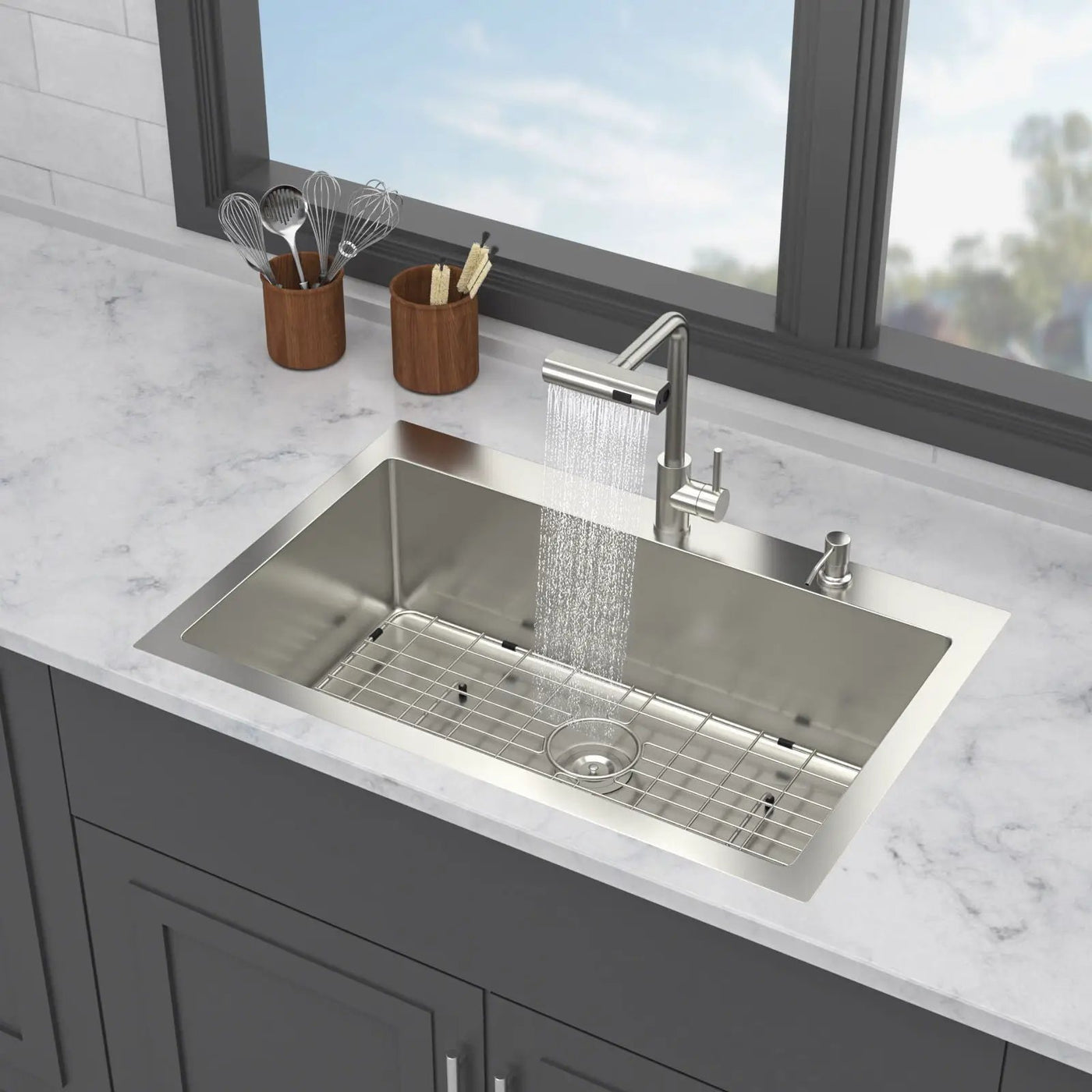 Drop In Kitchen Sink With Pull Down Faucet And Soap Dispenser by HouseOfZazla