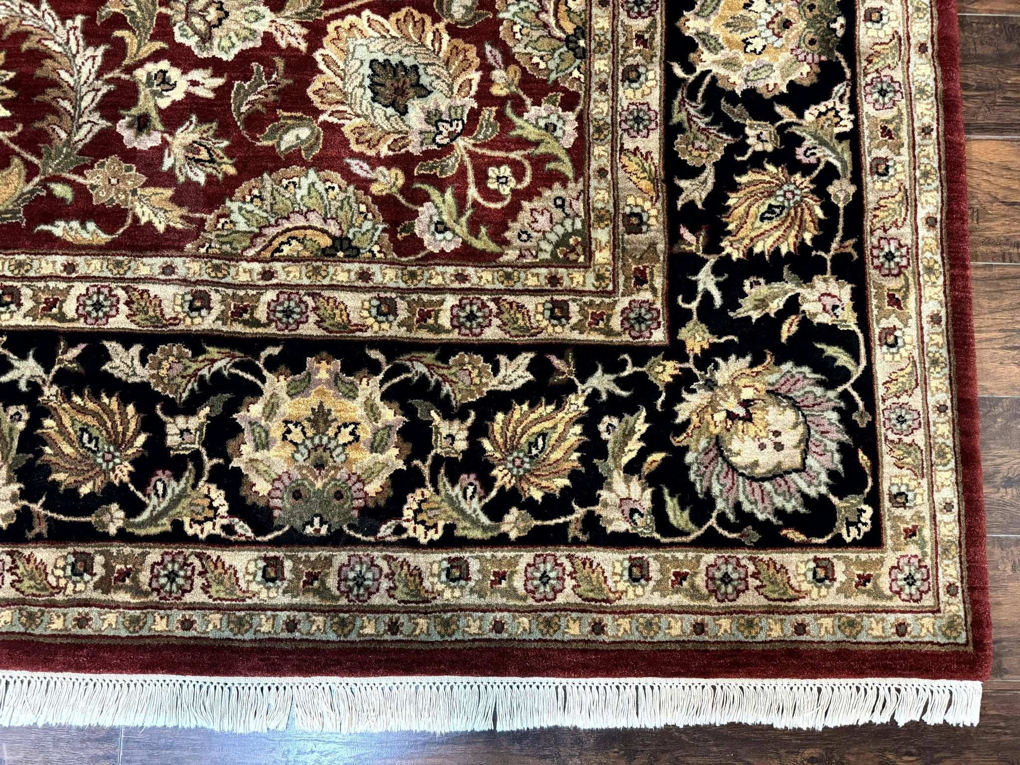 Indian Agra Rug 10x14, Traditional Oriental Carpet, Room Sized Wool Area Rug, Floral, Maroon by Jewel Rugs