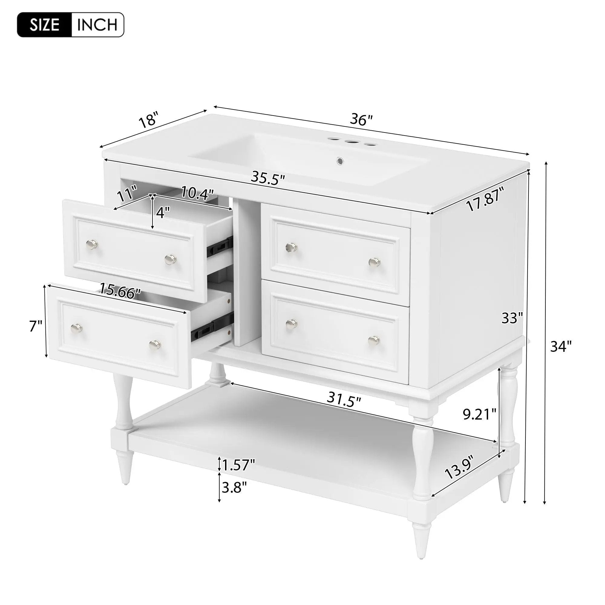 Bathroom Vanity Cabinet With Undermount Sink, 4 Drawer Set by Unique Piece Furniture