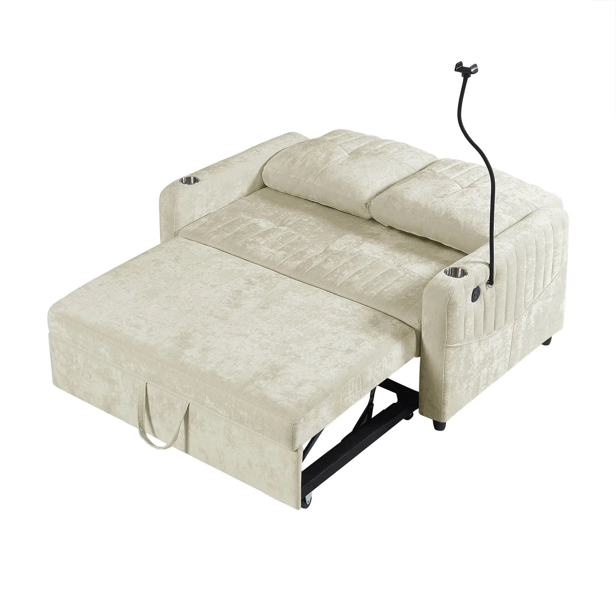 Modern Loveseat Pull Out Sofa Bed With Adjustable Backrest, Two Cup Holders, A Phone Holder, Three Charging Ports And Side Storage Pockets For Living Room by HouseOfZazla