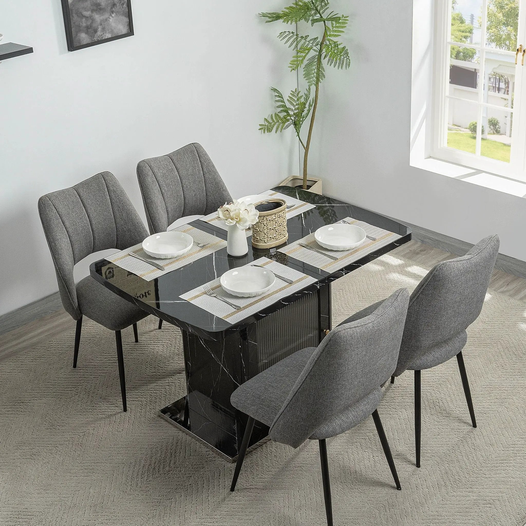 Modern Rectangle Dining Table With Stretchable Top, Storage Cabinet by Unique Piece Furniture