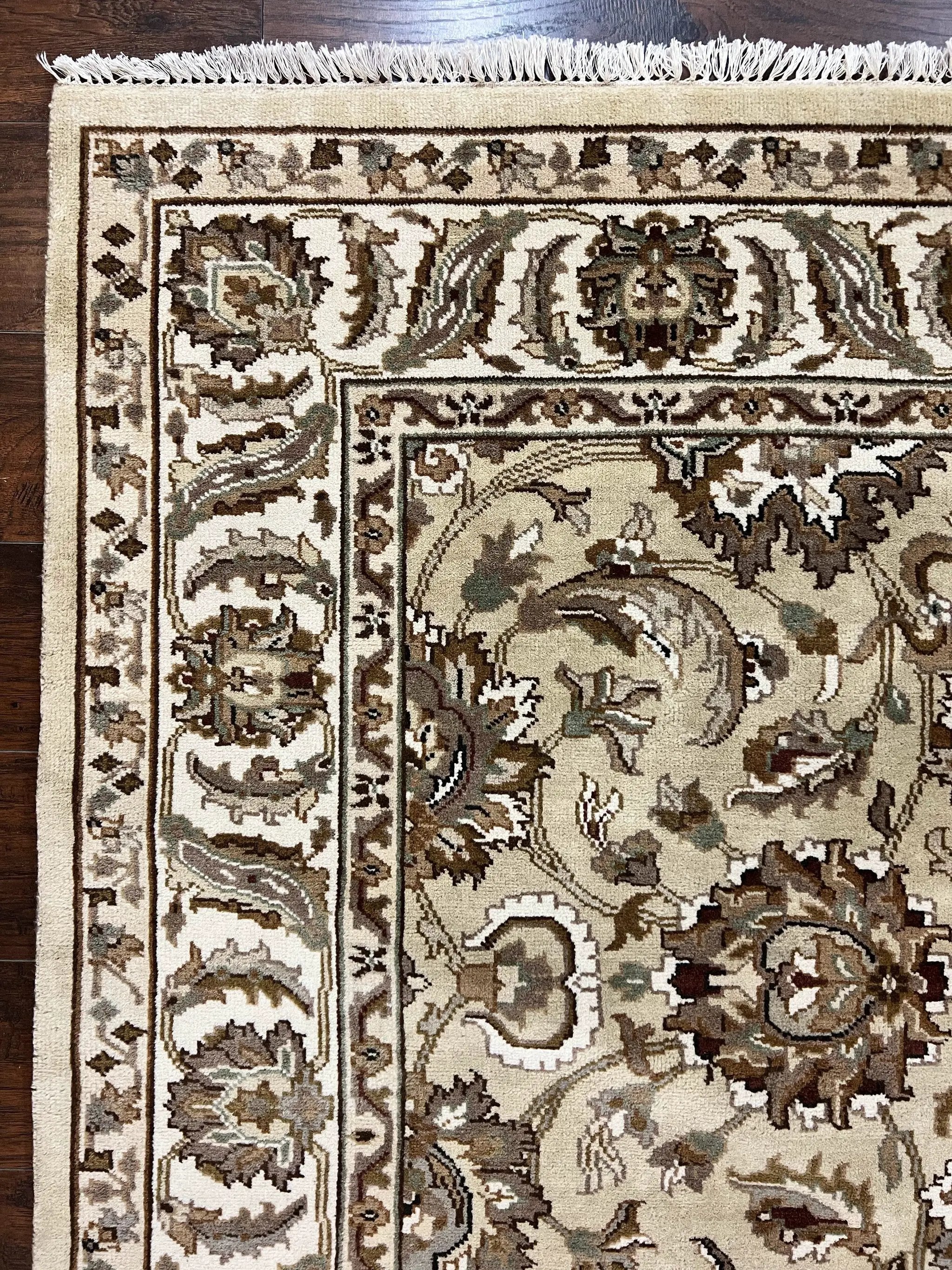 Indo Mahal Rug 6x9, Indian Carpet 6 x 9 ft, Light Green and Ivory, Floral Allover, Wool Oriental Carpet, Traditional Rug, Handmade by Jewel Rugs