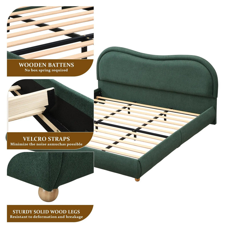 King Size Upholstered Platform Bed Frame with Rounded Corners by HouseOfZazla