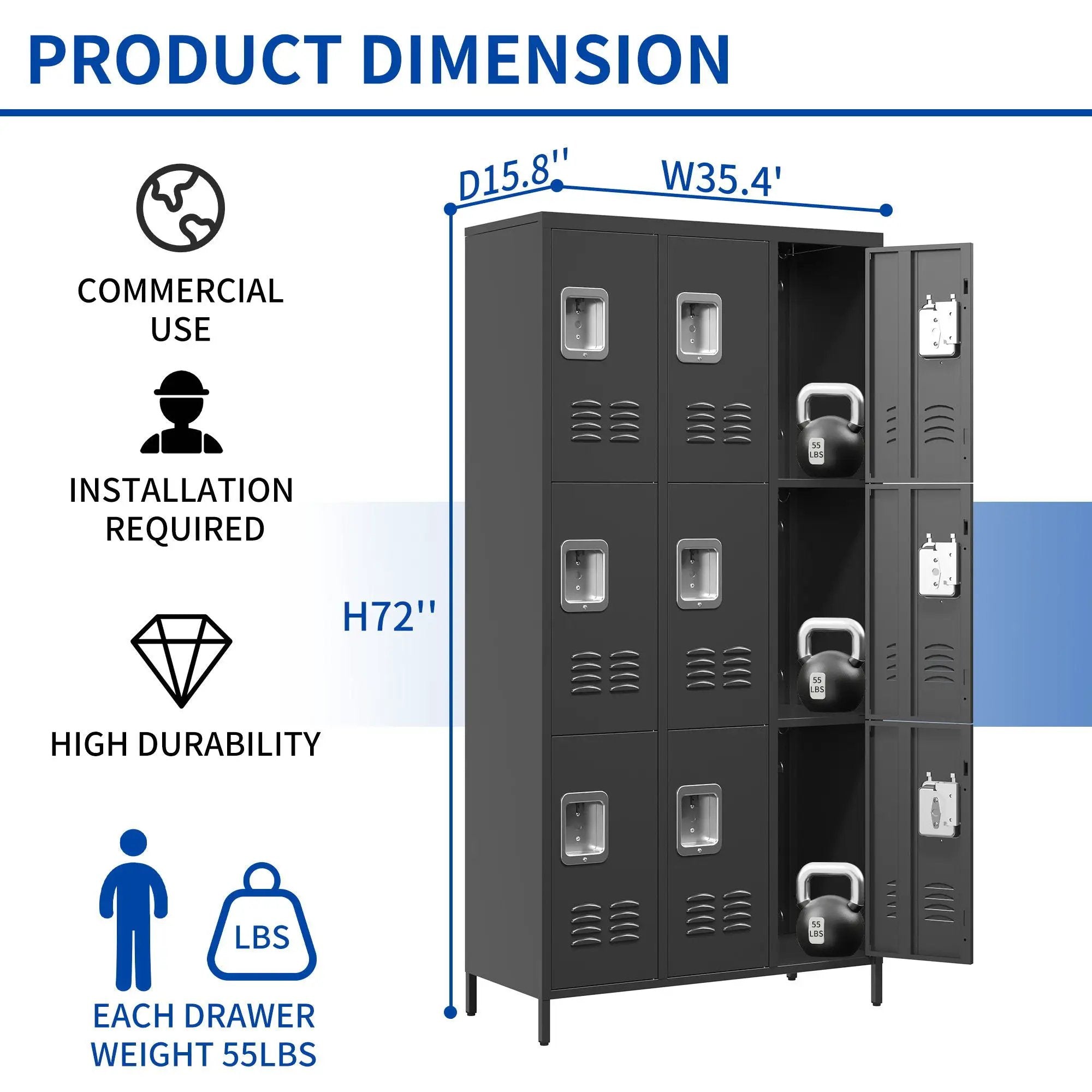 9 Door Lockers With Lock For Secure Storage And - Black by Unique Piece Furniture
