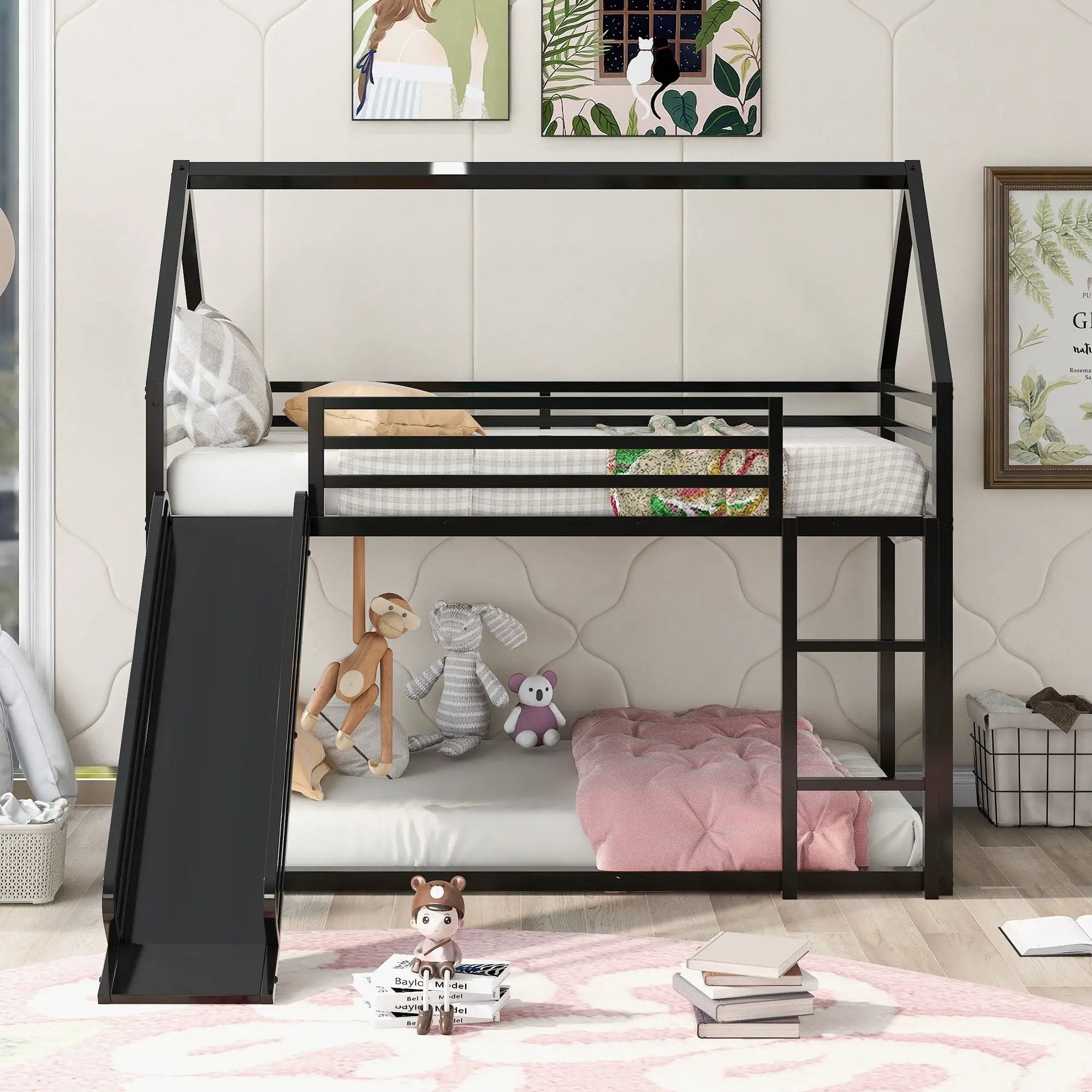 Twin Over Twin House Bunk Bed With Ladder And Slide by HouseOfZazla