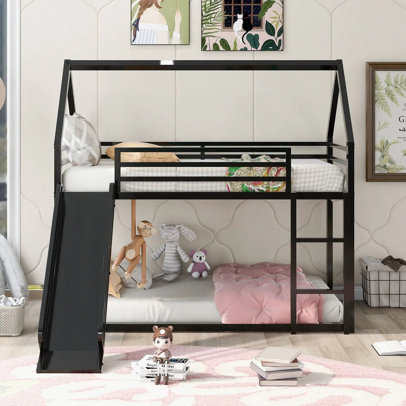 Twin Over Twin House Bunk Bed With Ladder And Slide by HouseOfZazla