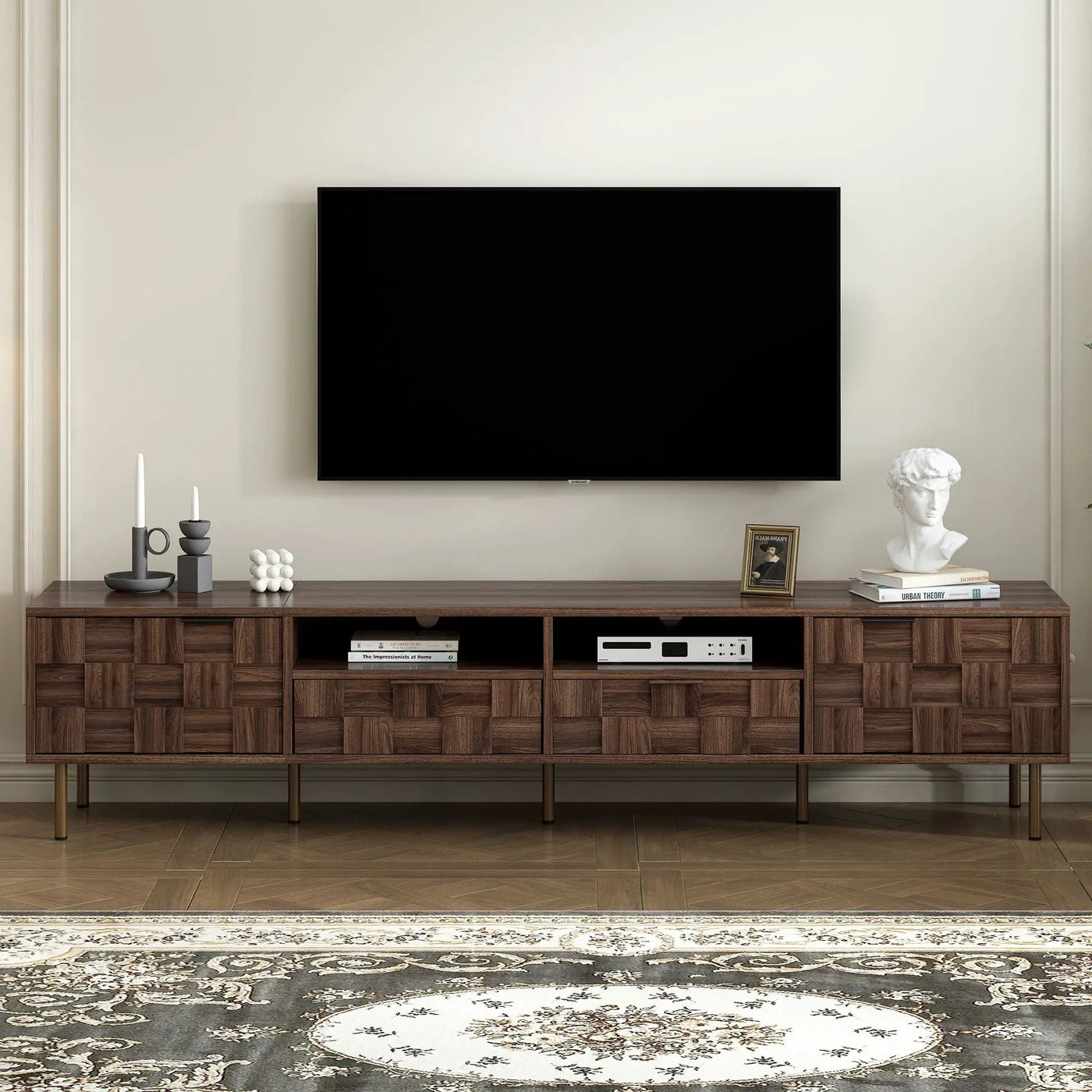 TV Stand With 2 Drawers, Media Console Table, Storage Cabinet With Cable Management by HouseOfZazla