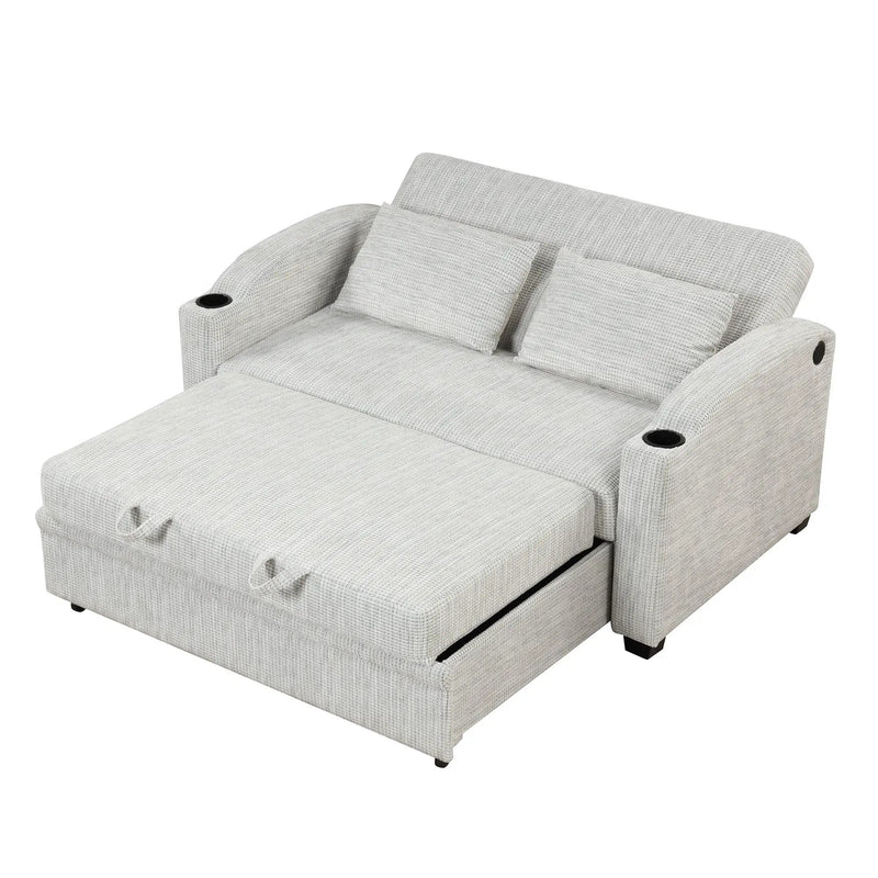 Pull Out Loveseat Sofa With Adjsutable Backrest, 2 Pillows, Cup Holders, USB Ports For Living Room by HouseOfZazla