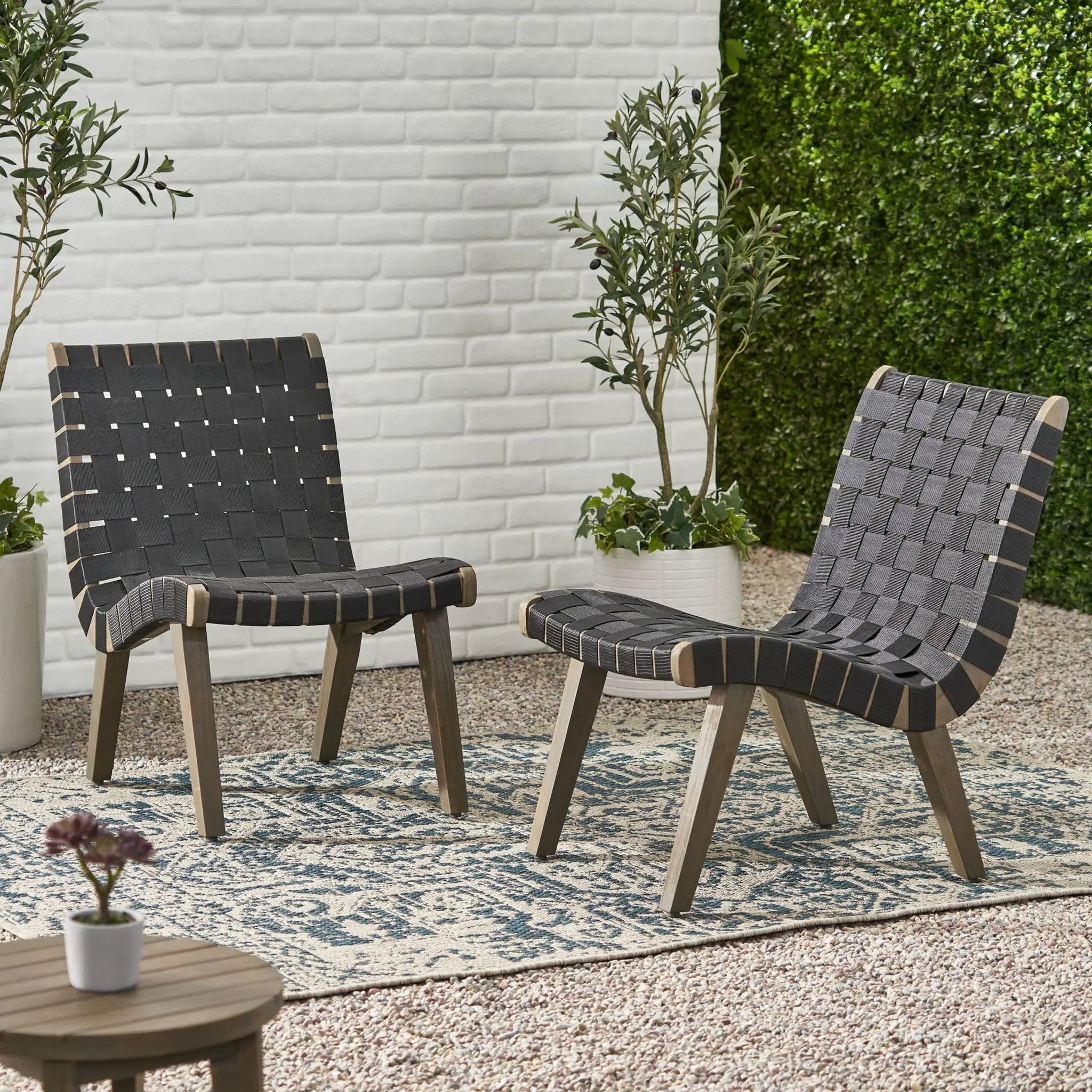 Lounge Chair With Stunning Rope Weave Design, Set of 2 - Black by HouseOfZazla