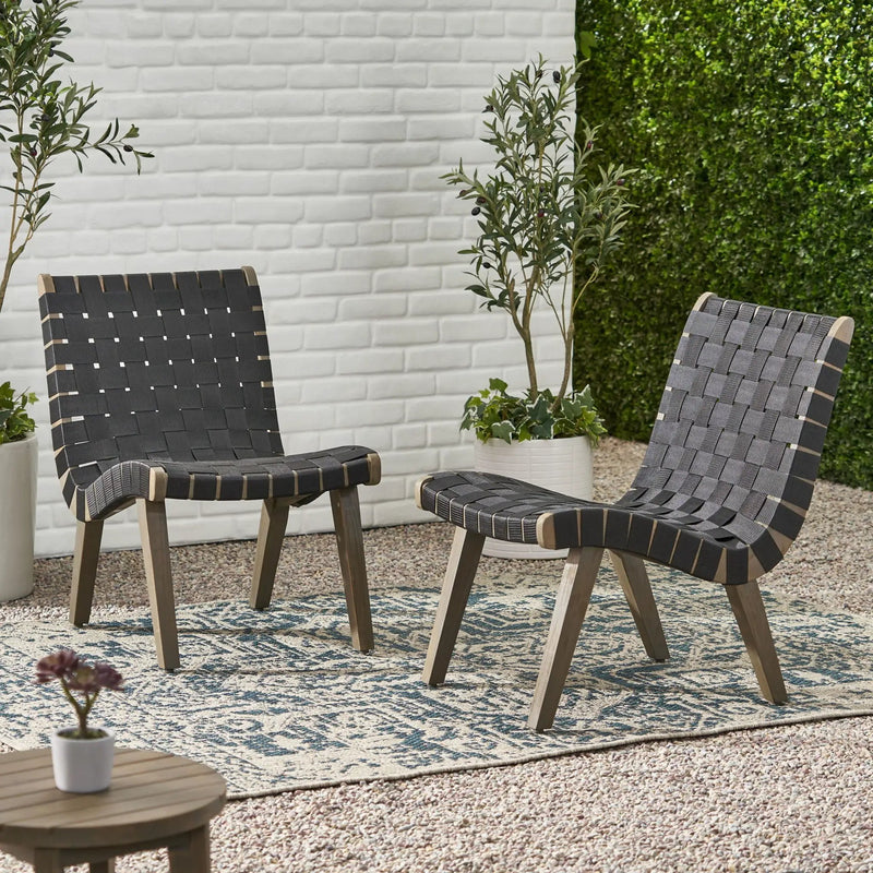 Lounge Chair With Stunning Rope Weave Design, Set of 2 - Black by HouseOfZazla