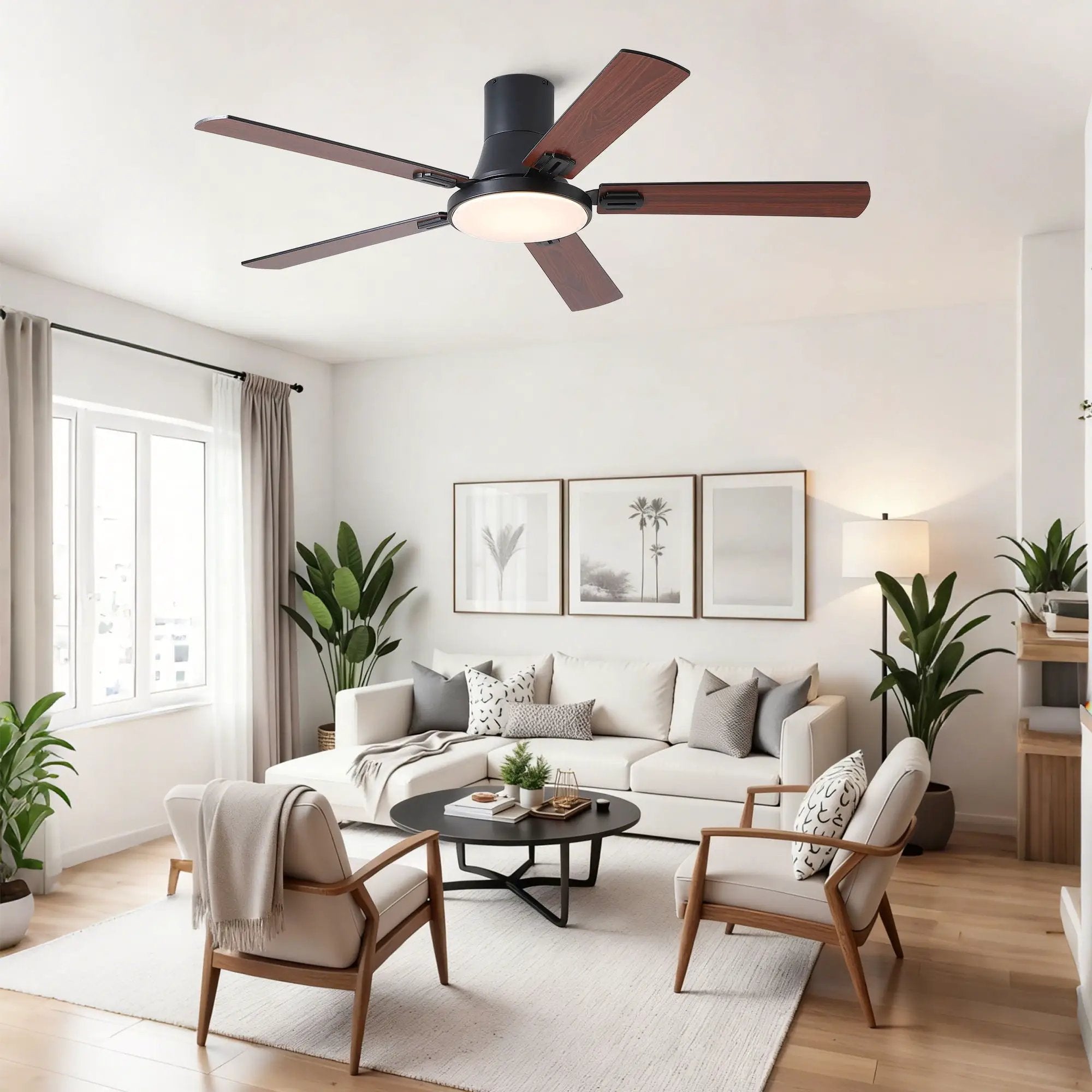 Flush Mount Ceiling Fans With LED Light And Remote Control, 5 Blades by HouseOfZazla