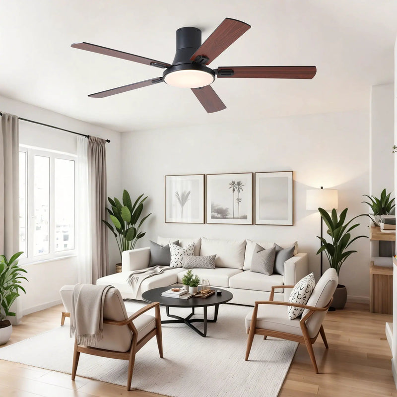 Flush Mount Ceiling Fans With LED Light And Remote Control, 5 Blades by HouseOfZazla