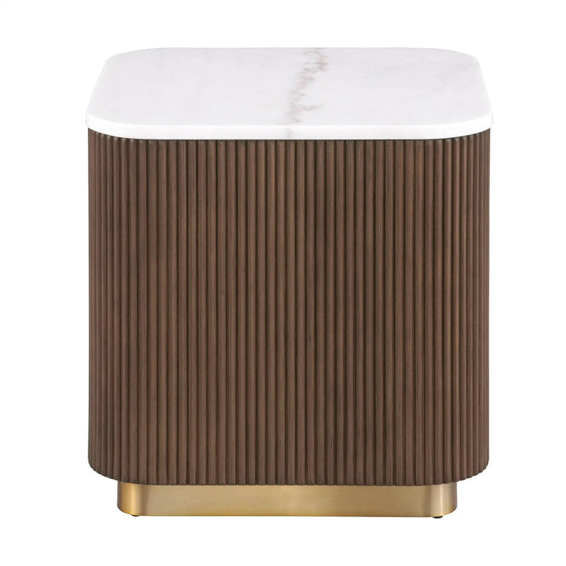 3 Piece Table Set, Square Cocktail Table & 2 Square End Tables - Brown / Gold / White by Unique Piece Furniture