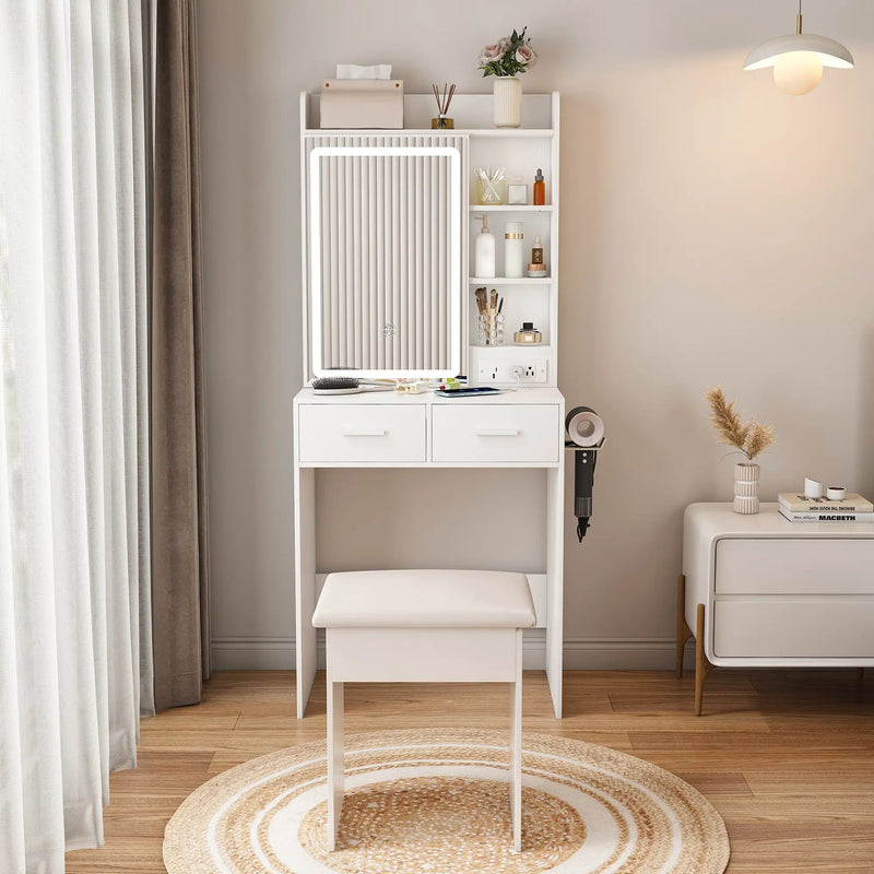 Small Makeup Vanity Desk with Mirror & LED Lights by HouseOfZazla
