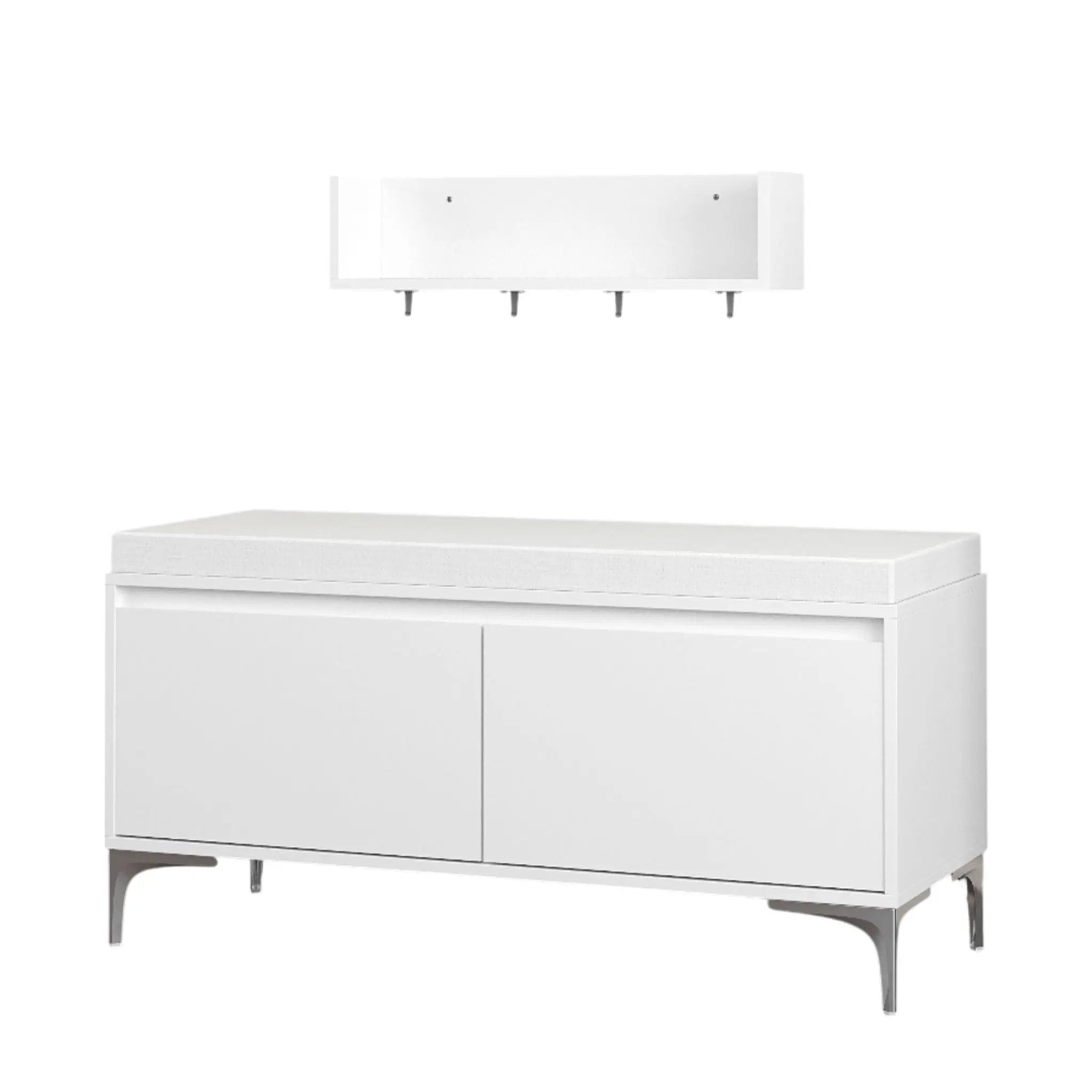Wall Mounted Entryway Shelf With Hooks And Storage Bench Set - Off White by Unique Piece Furniture