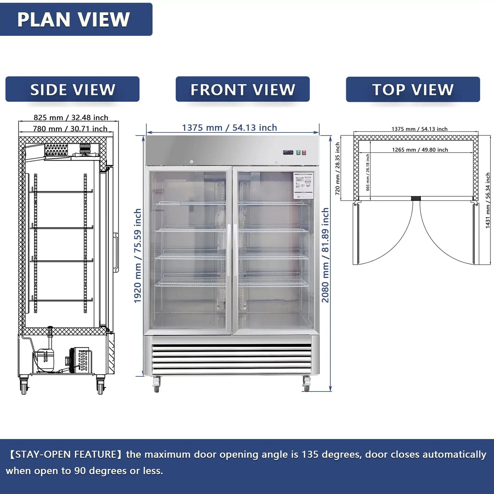 54"W Commercial Refrigerator with Glass Doors by HouseOfZazla