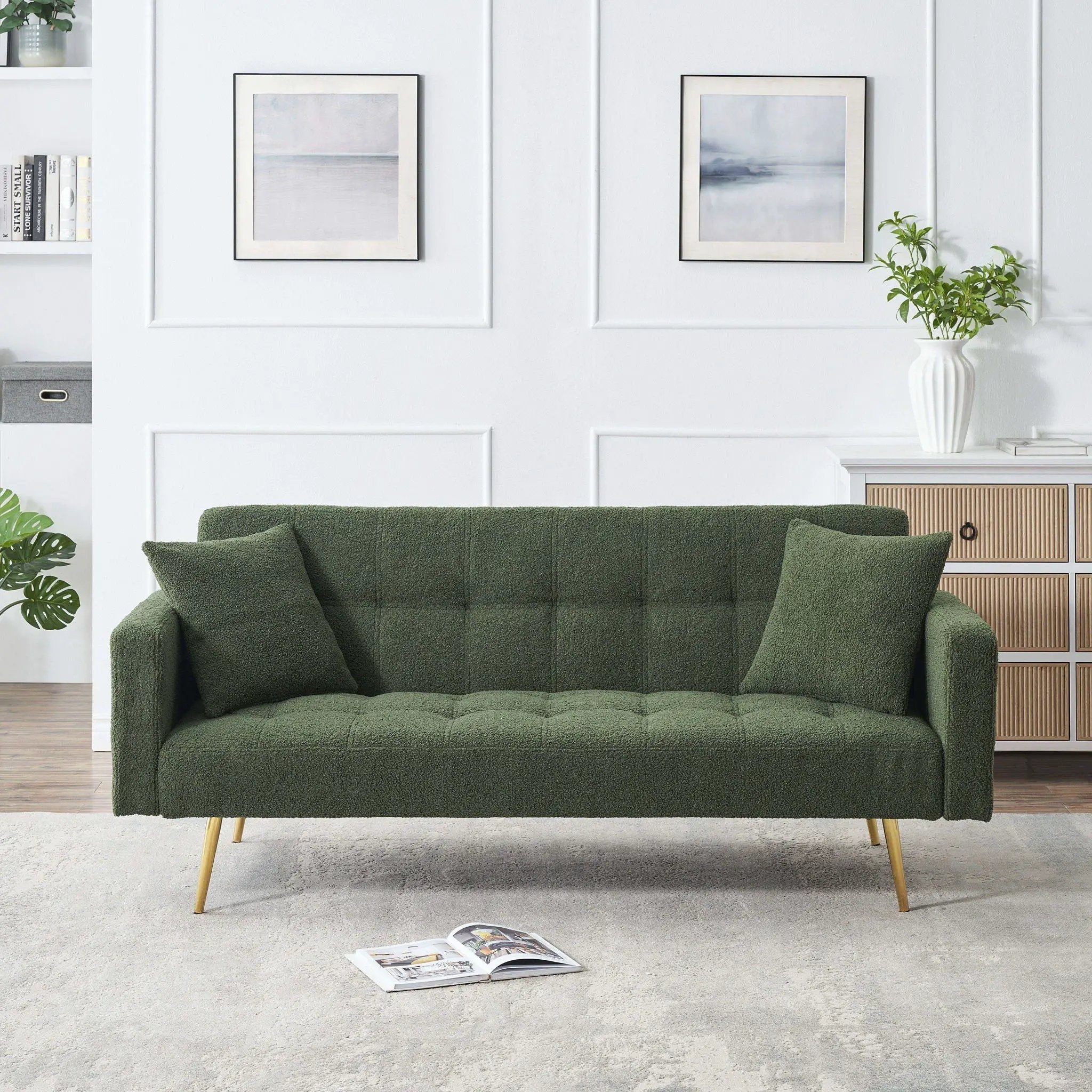 Teddy Fleece Sofa Bed With Luxurious Throw Pillows by Unique Piece Furniture