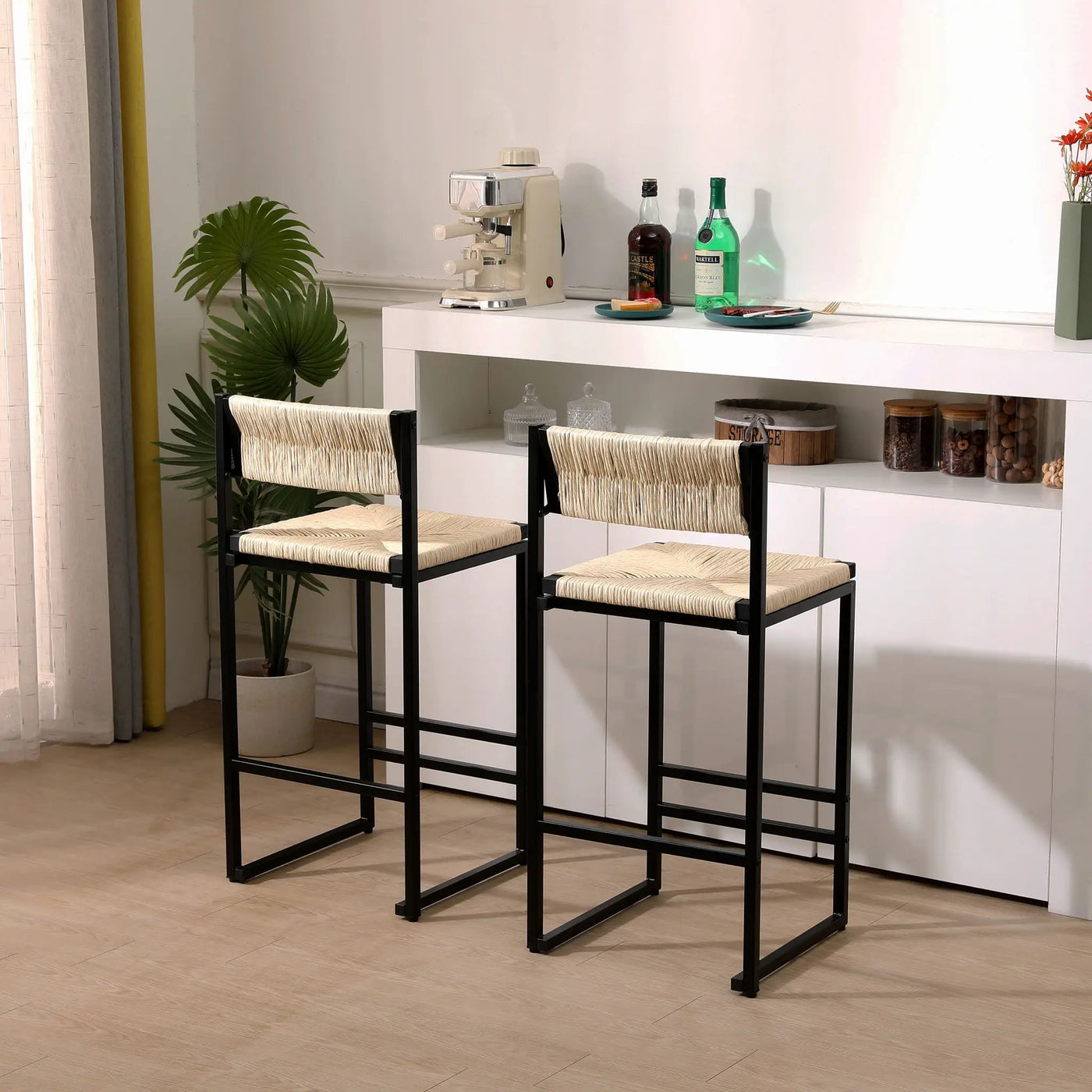 Bar Stools Paper Rope Weave Dining Chairs With Back Hand Weave Stools For Kichen Island, Bar & Counter (Set of 2) by Unique Piece Furniture