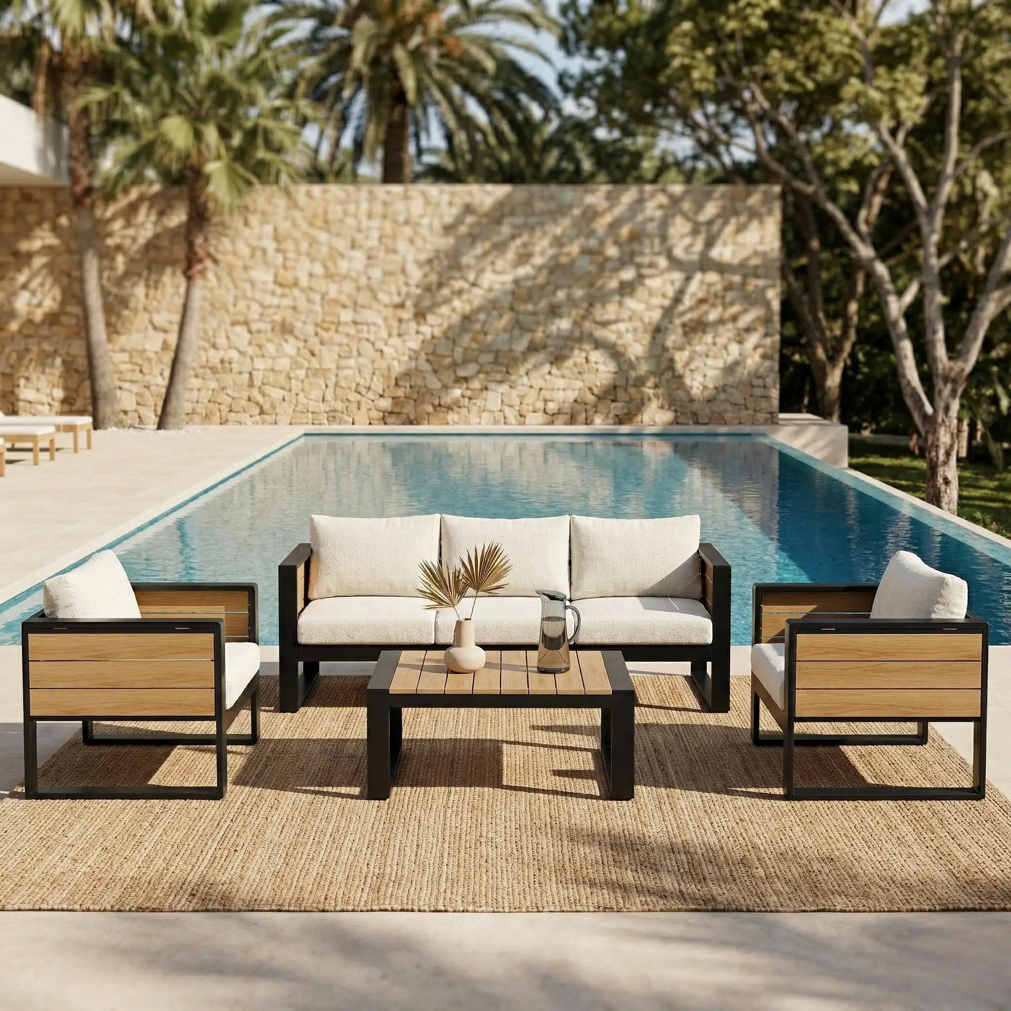 Aluminum Frame Large 4-Piece Outdoor Patio Furniture Set for 5 Person by HouseOfZazla