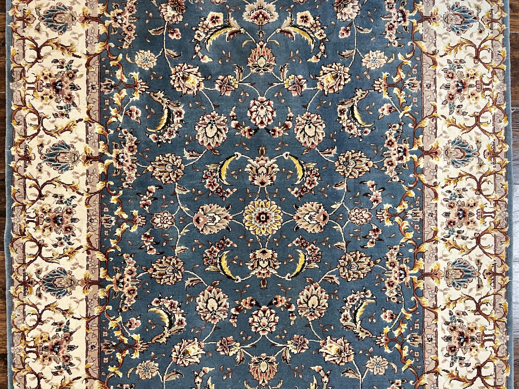 Sino Persian Rug 4x6, Very Fine Oriental Carpet, Handmade Rug 4 x 6, Floral Allover Vintage Traditional Wool & Silk Highlights, 200 KPSI by Jewel Rugs