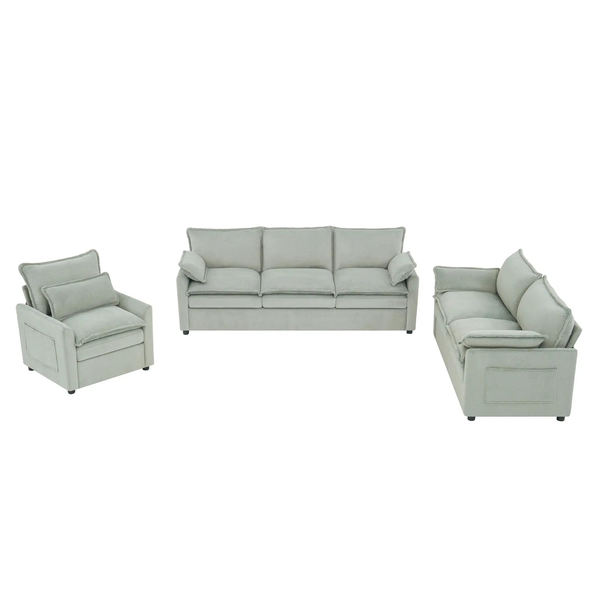 Modern Sofa Set With Double Layer Cushion And Side Storage Pockets by HouseOfZazla