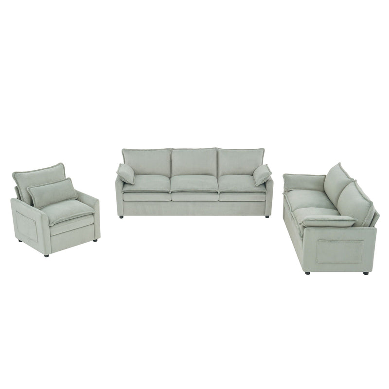 Modern Sofa Set With Double Layer Cushion And Side Storage Pockets by HouseOfZazla