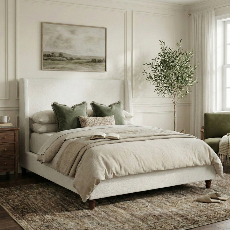 52.7" Tall Wingback Upholstered King Size Platform Bed Frame by HouseOfZazla