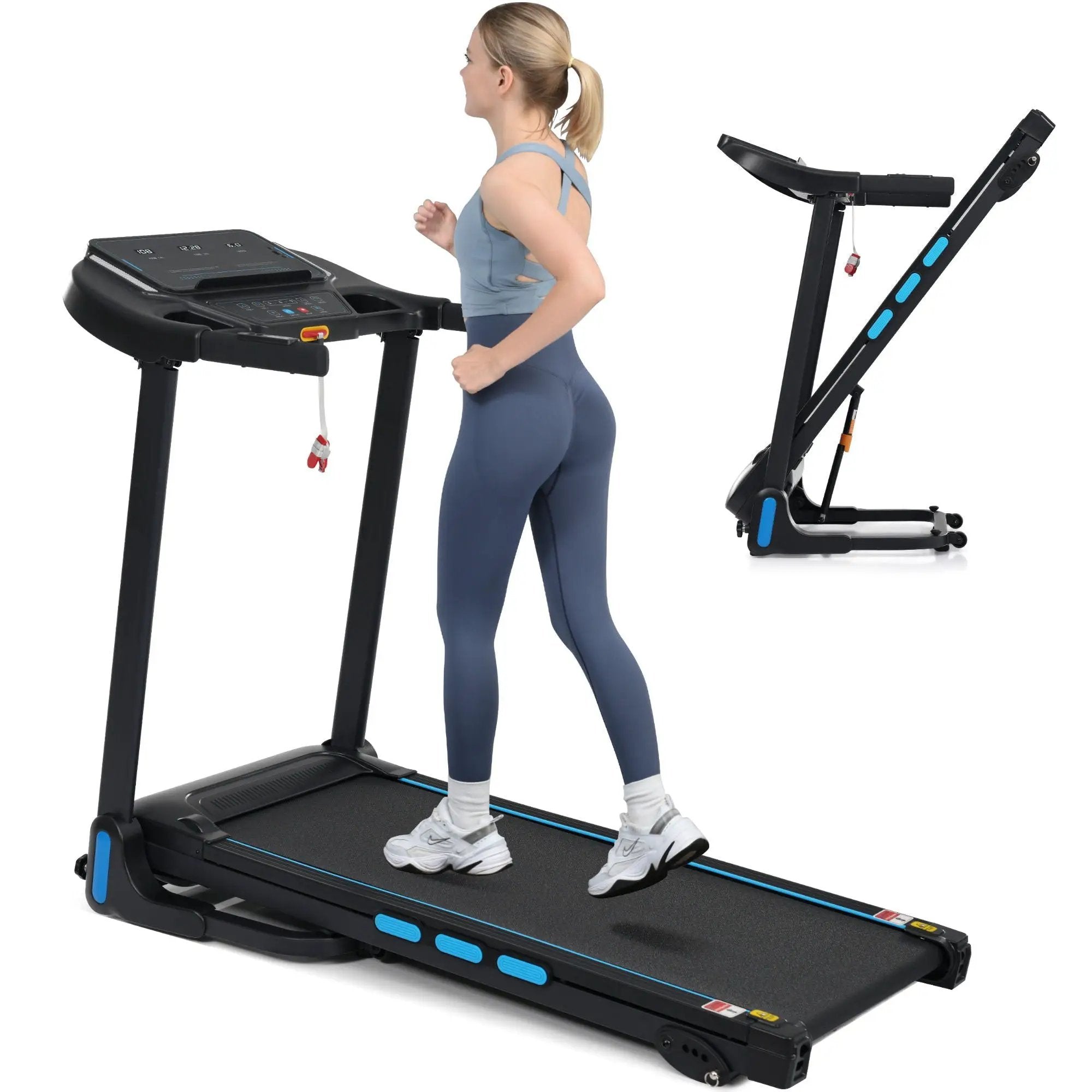 3.5Hp Hydraulic System Auto Foldable Treadmill With Incline, Heart Rate Sensors, Type C & USB Charge, Bluetooth Speaker - Black by HouseOfZazla