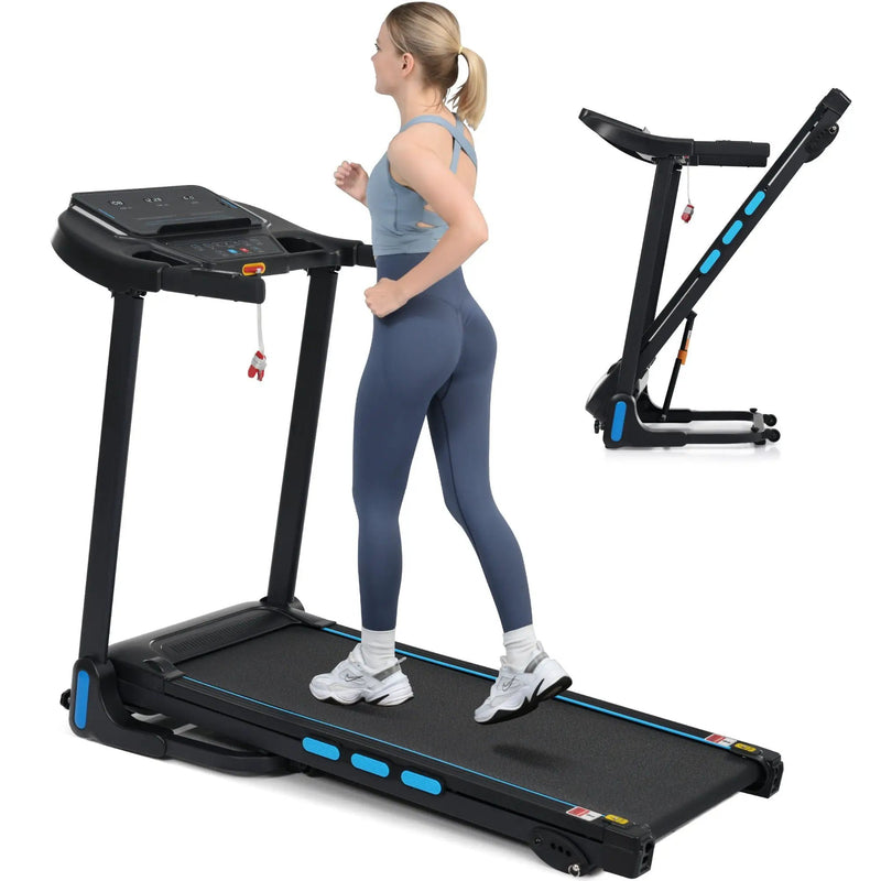 3.5Hp Hydraulic System Auto Foldable Treadmill With Incline, Heart Rate Sensors, Type C & USB Charge, Bluetooth Speaker - Black by HouseOfZazla