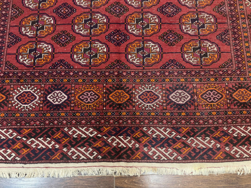 Antique Persian Turkoman Bokhara Rug 7x11, Tribal Rug, Red by Jewel Rugs