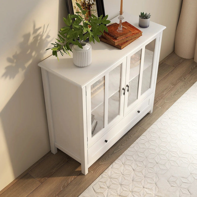 Buffet Storage Cabinet with Double Glass Doors and Unique Bell Handle by HouseOfZazla