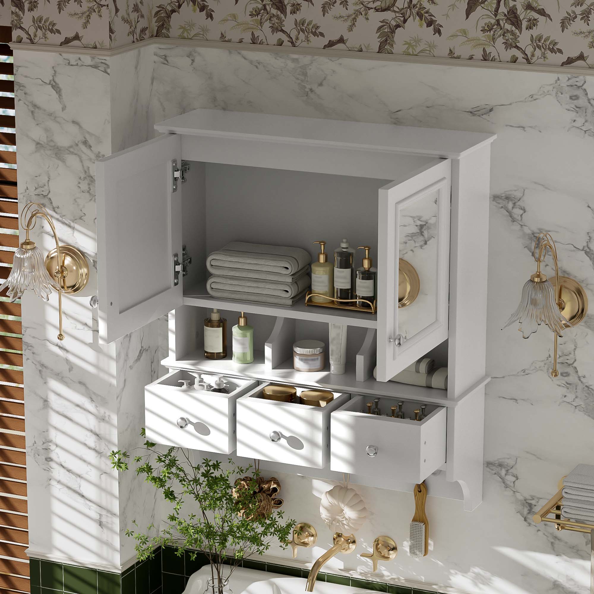 Modern Bathroom Mirror Cabinet With Drawers, Organizer Hooks, And High-Definition Mirrors by Unique Piece Furniture